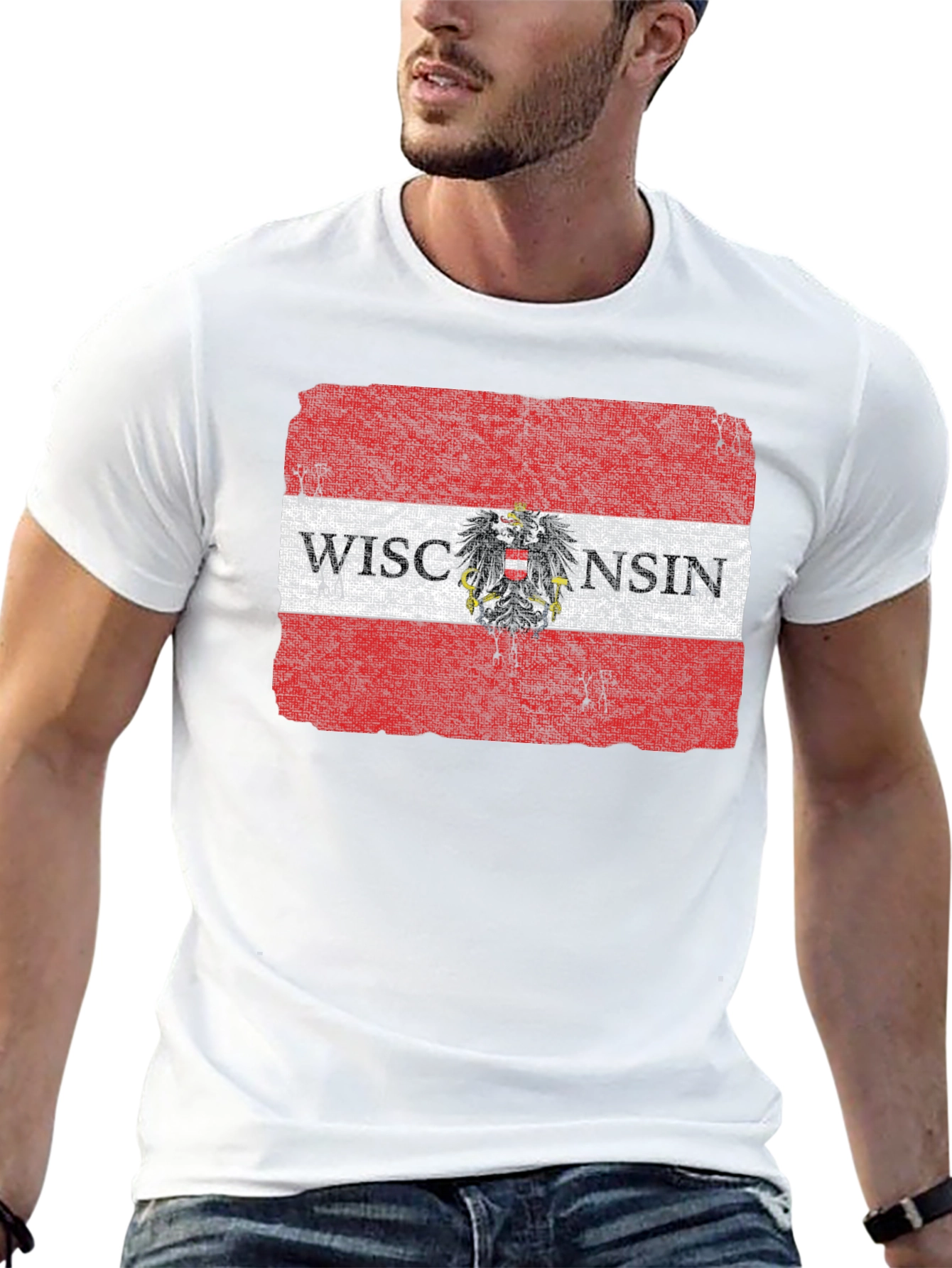 Wisconsin Flag Eagle Graphic T-Shirt - Black