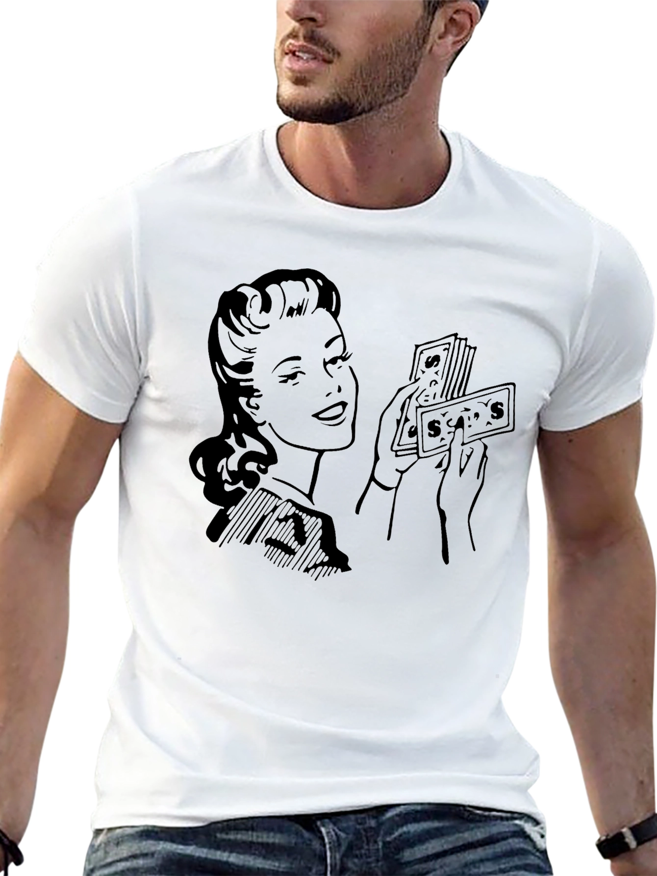 Retro Woman with Money Graphic Tee