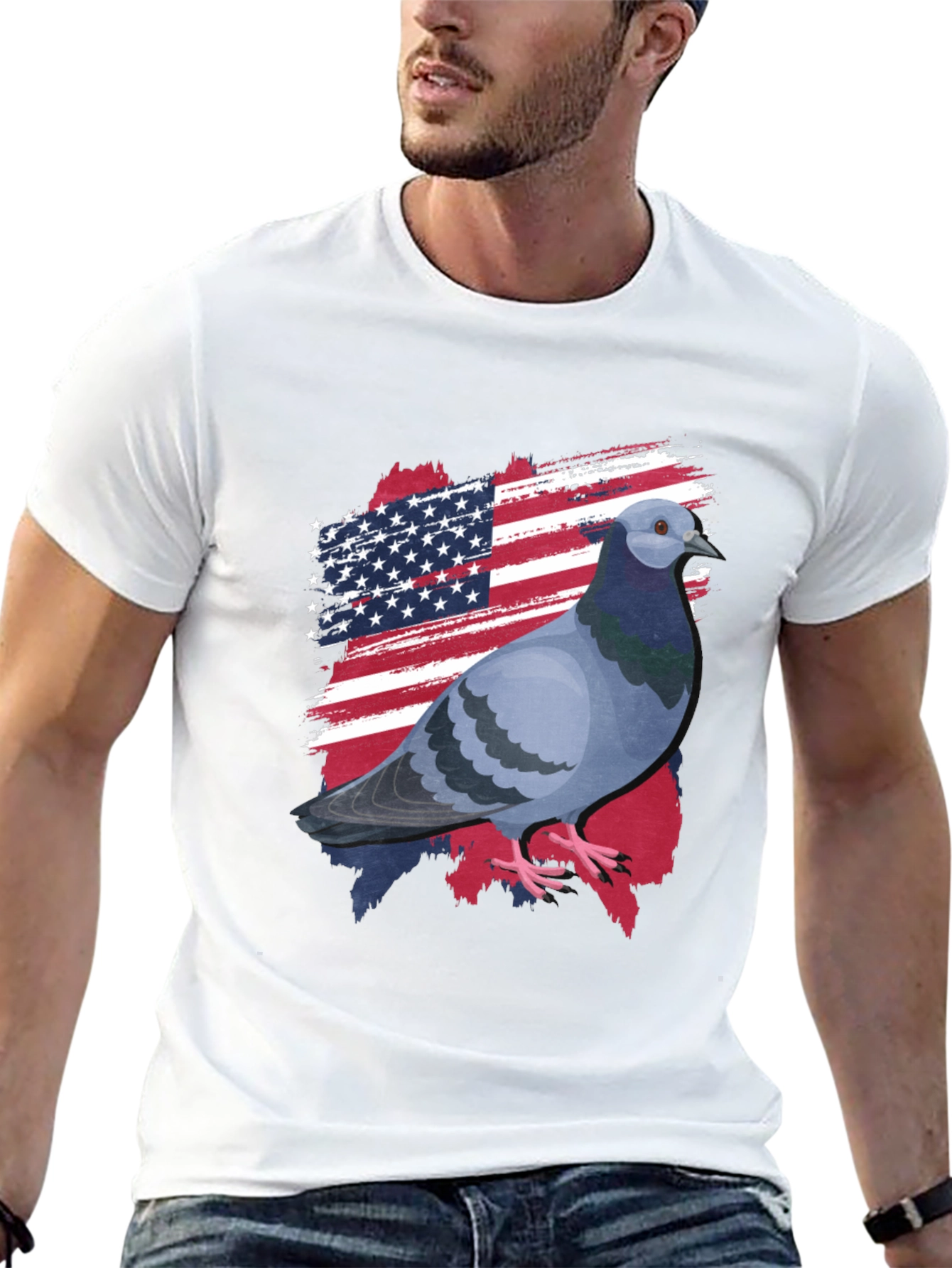 Patriotic Pigeon Graphic Tee - American Flag Bird T-Shirt