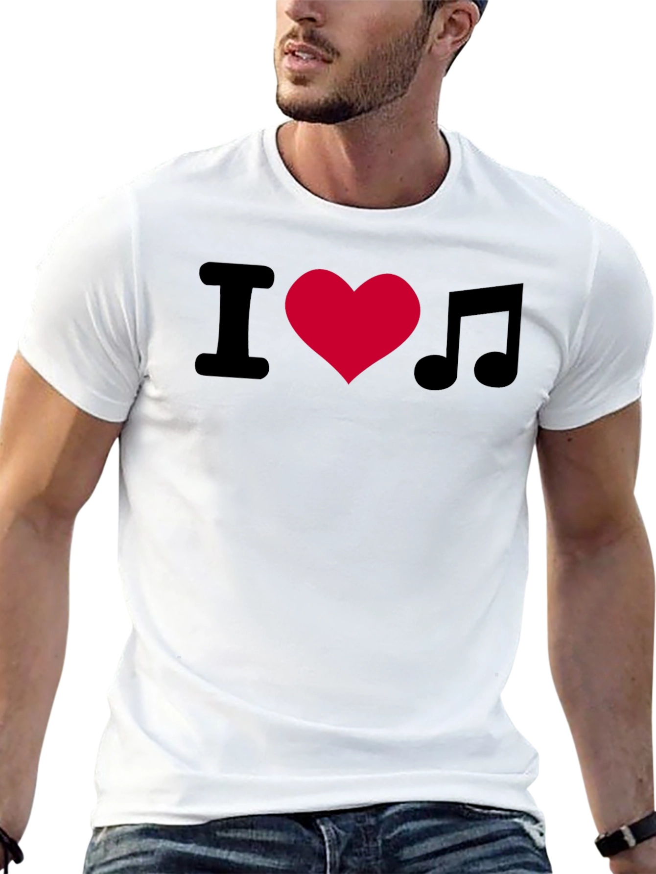 I Love Music T-Shirt - Black Crew Neck Tee