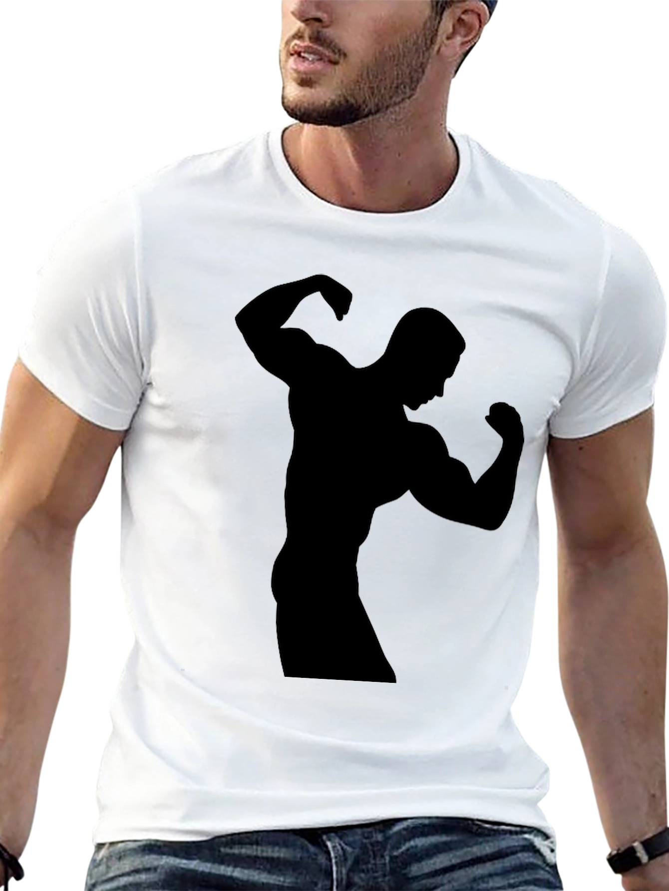 Mens Black Silhouette Bodybuilder Graphic T-Shirt