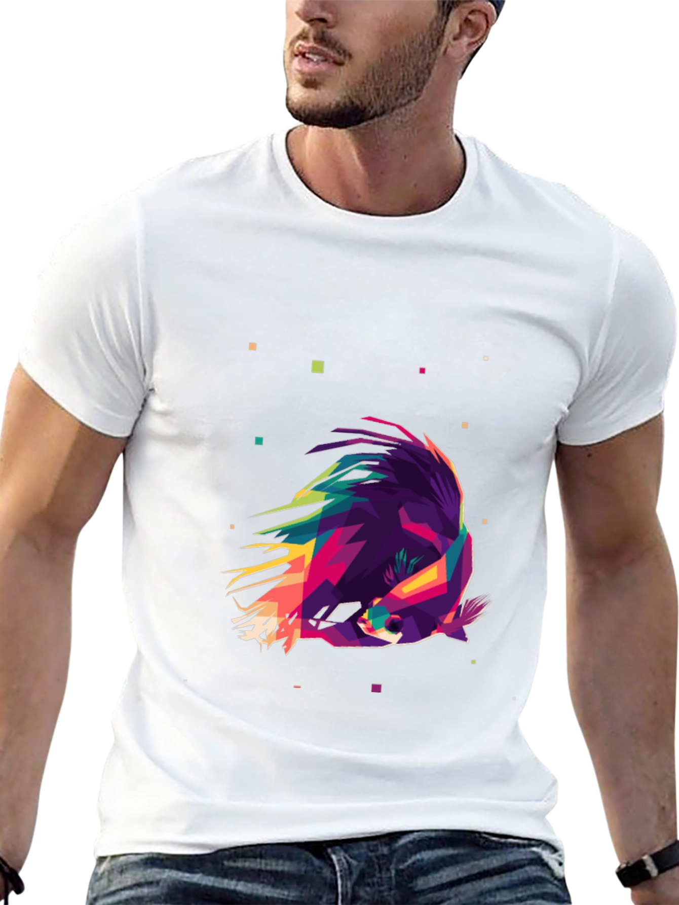 Geometric Raccoon Graphic Tee - Modern Art Shirt