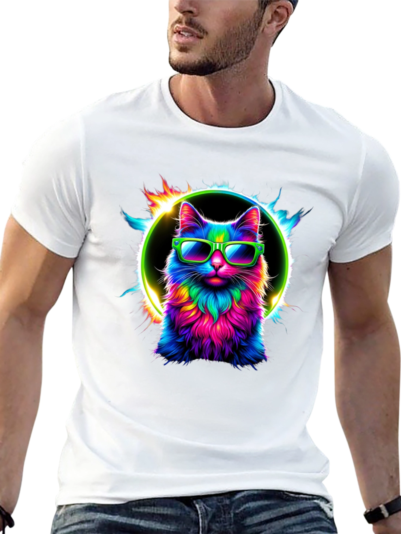 Cool Cat Tee: Neon Sunglasses Graphic T-Shirt