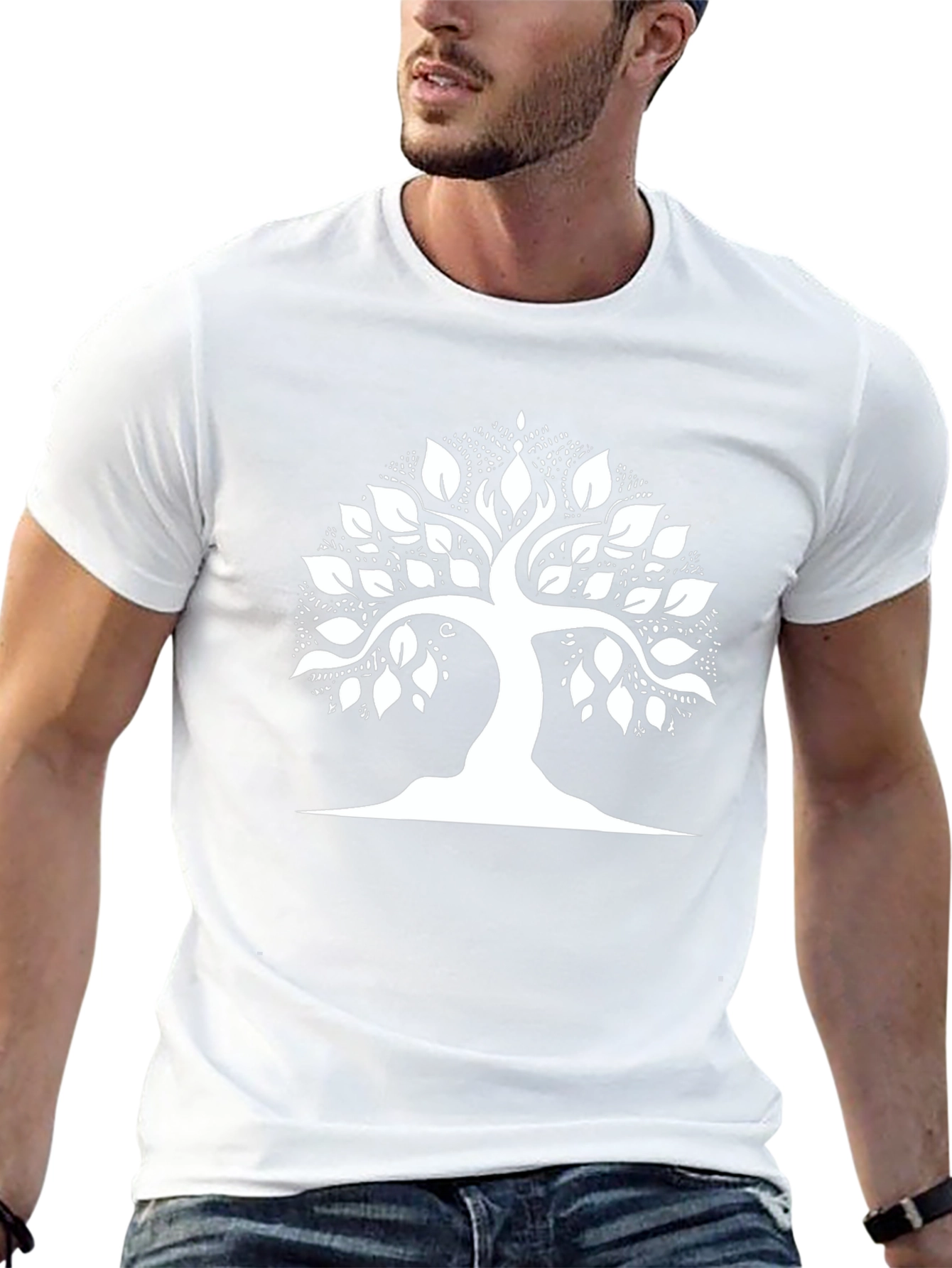 Black T-Shirt with White Tree of Life Graphic