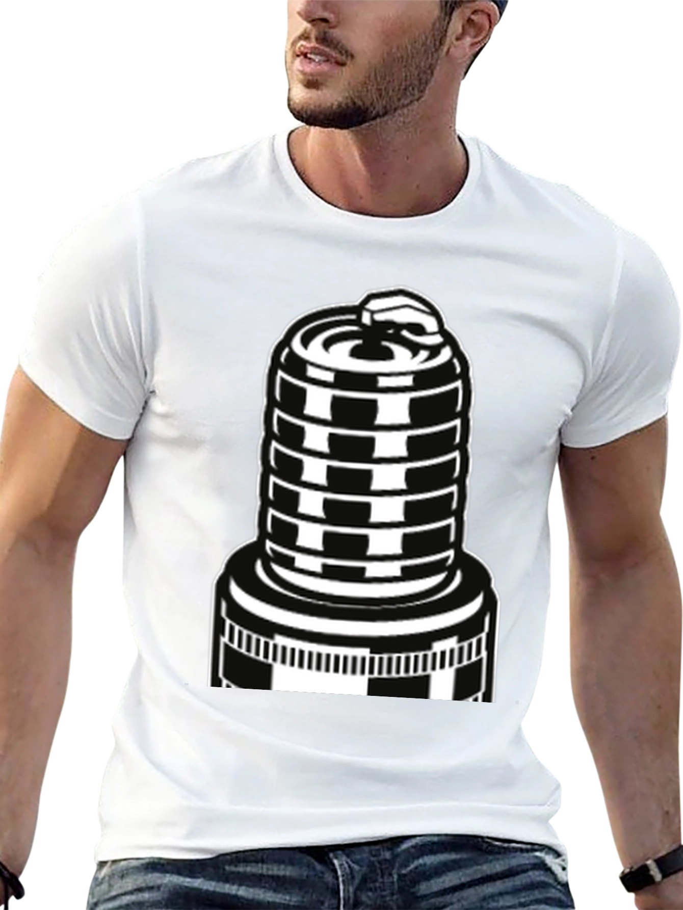 Black T-Shirt with Spark Plug Graphic