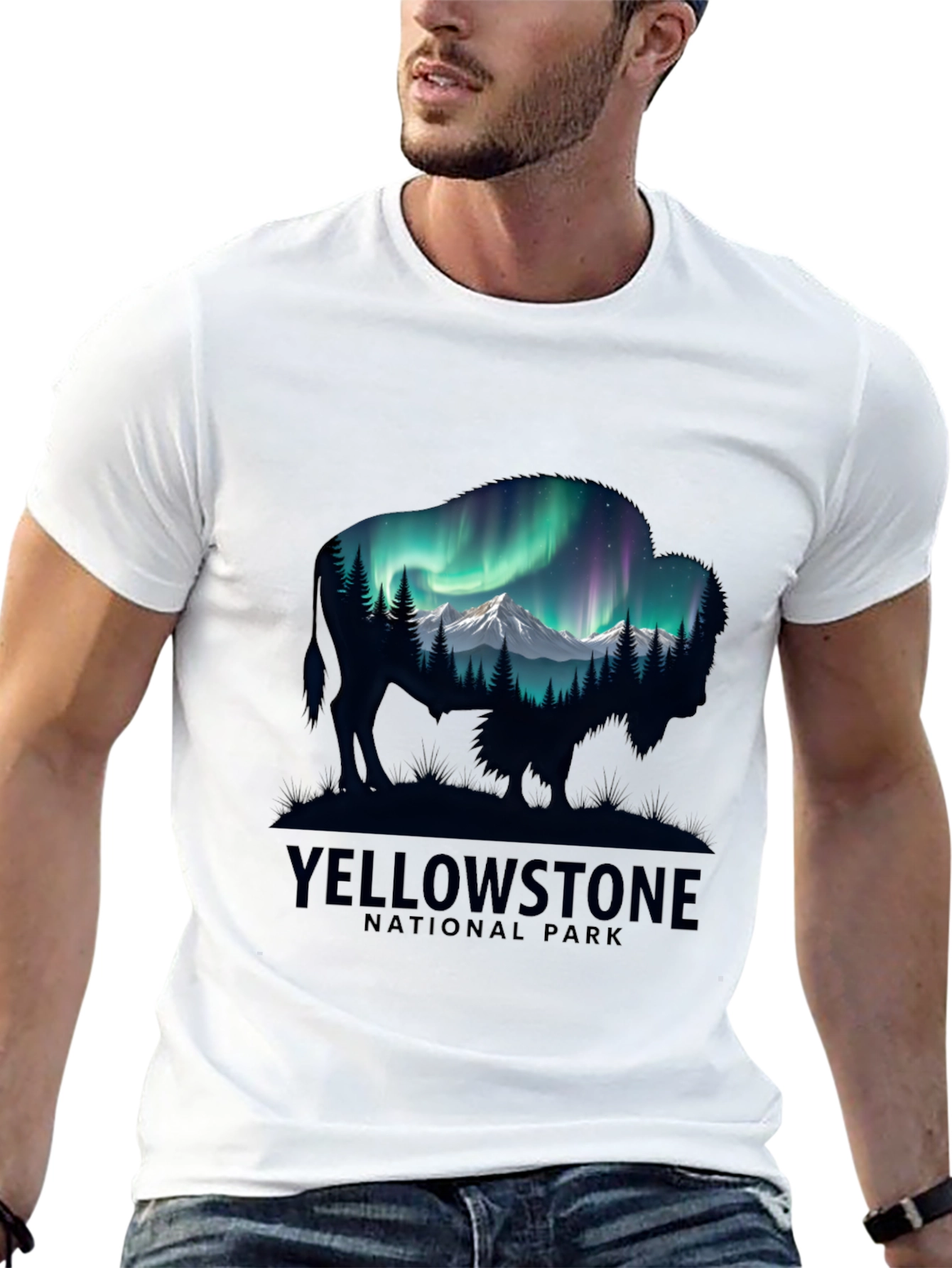Yellowstone Bison Aurora Mens T-Shirt