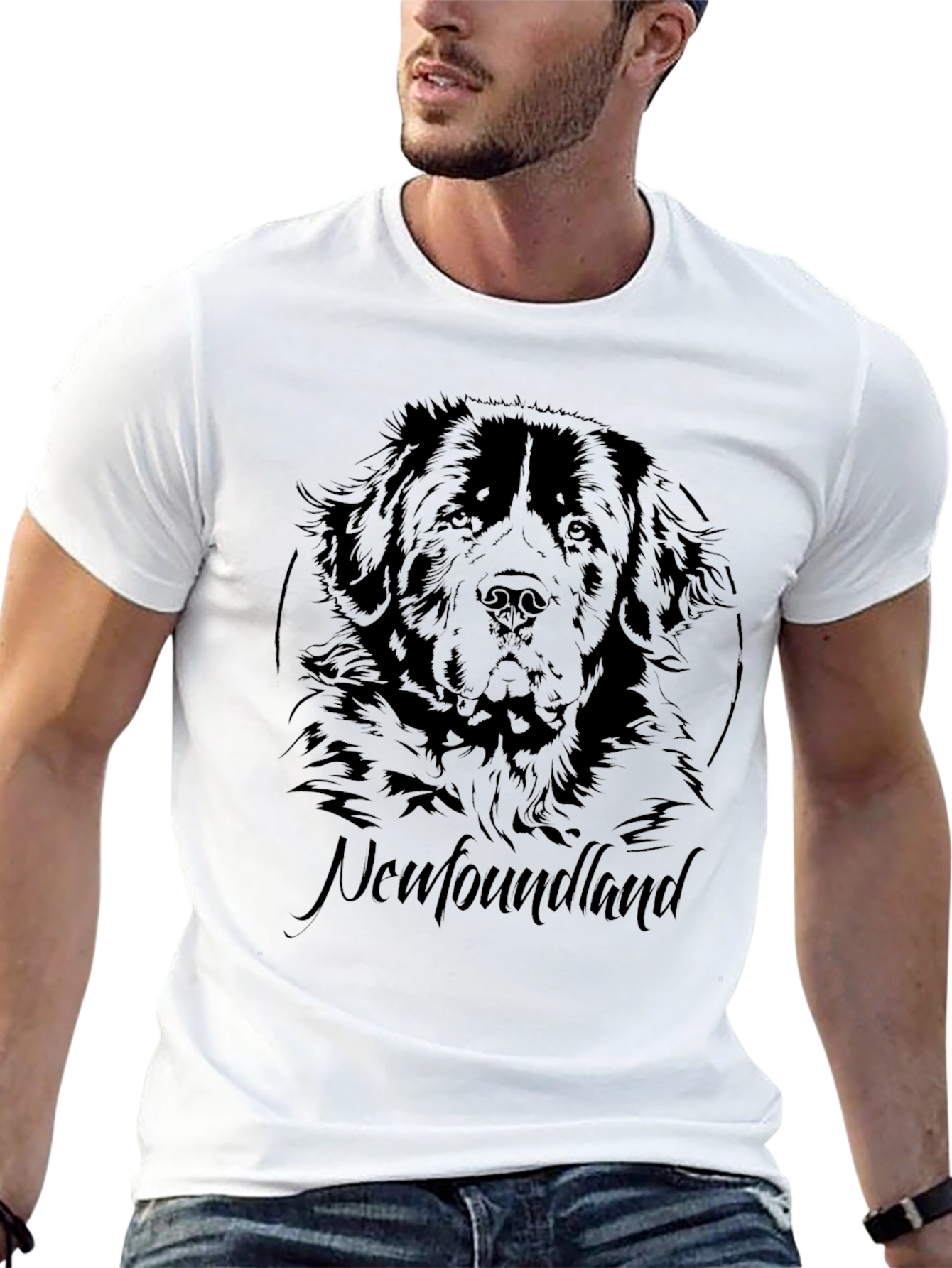 Newfoundland Dog Graphic Print Black T-Shirt