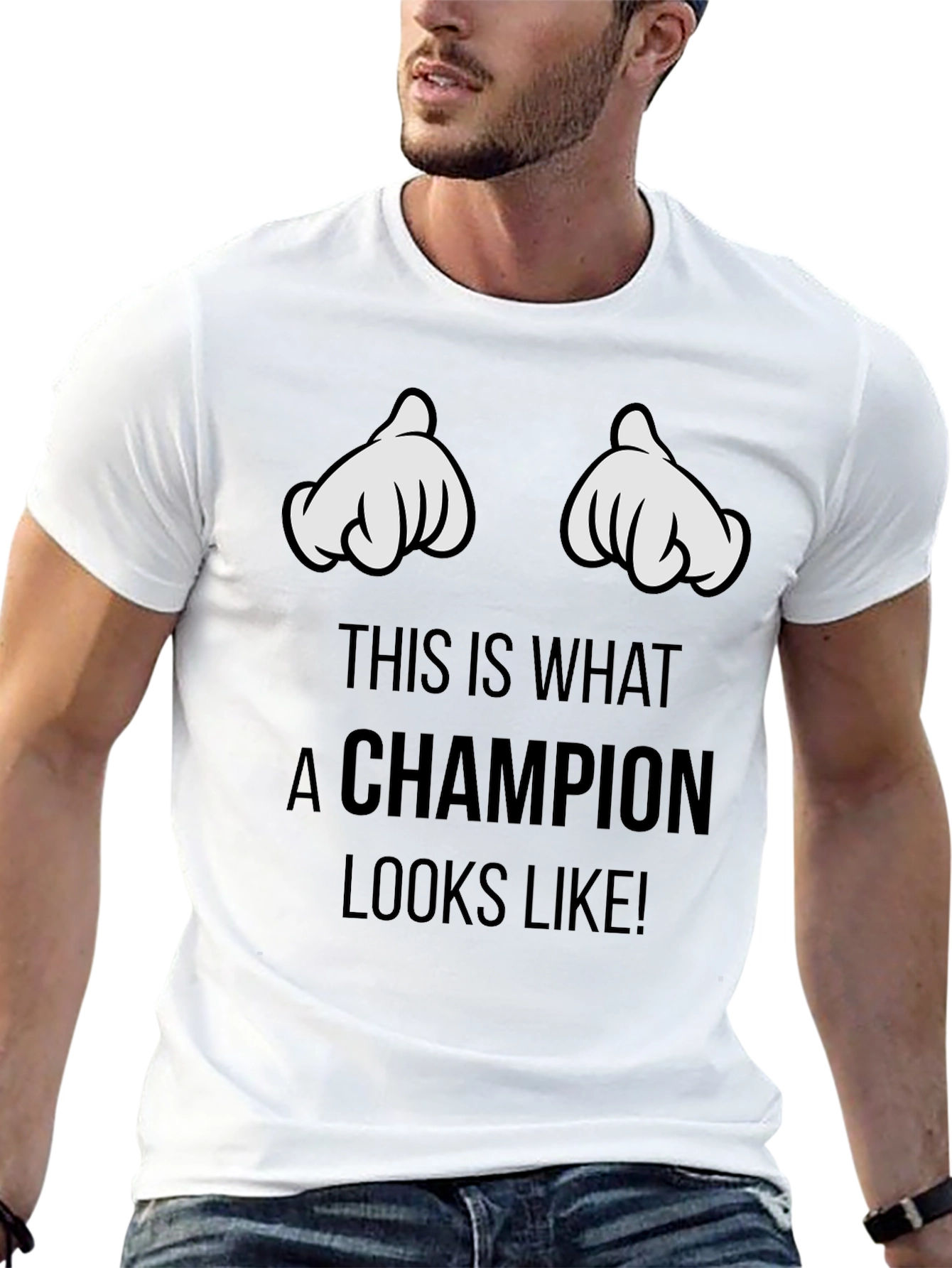 Champion T-Shirt with Cartoon Hands Design