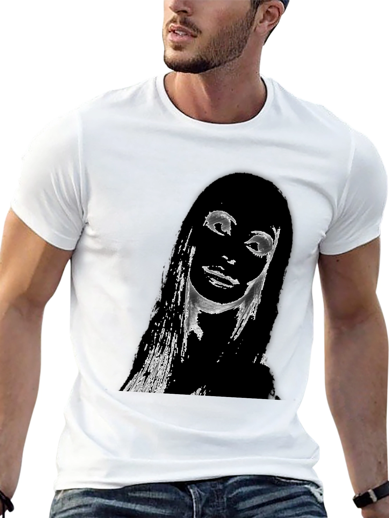 Edgy Portrait Graphic T-Shirt - Unisex Black Tee