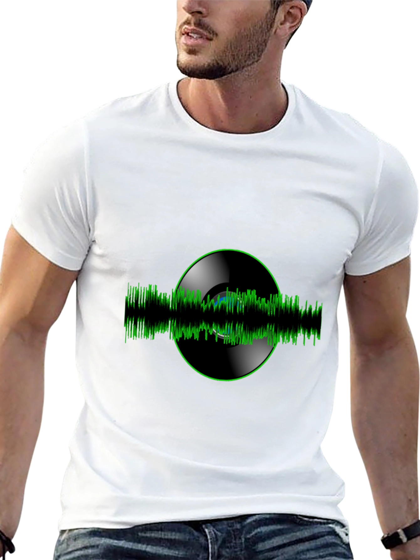 Vinyl Record Green Wave Black T-Shirt