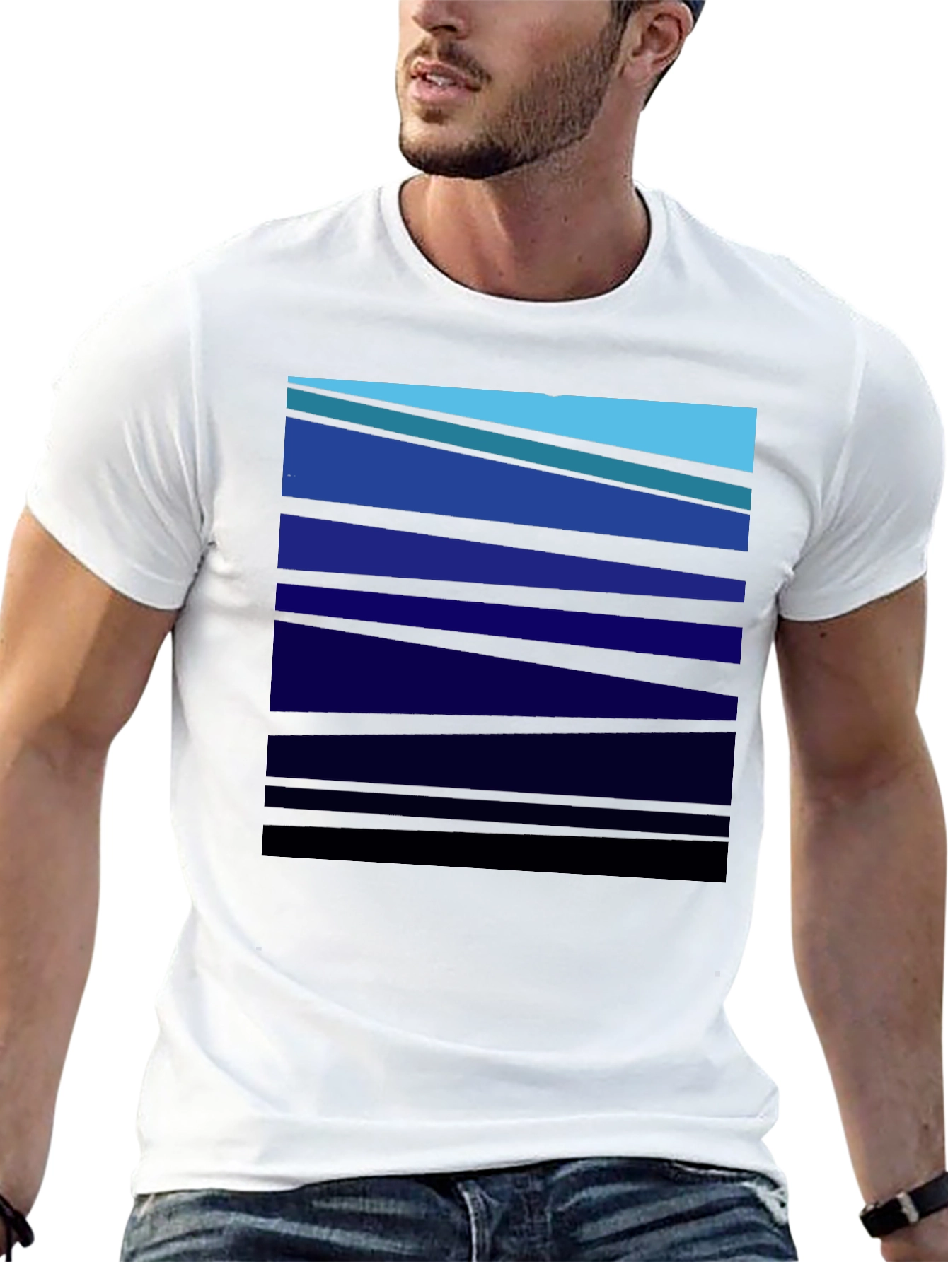 Abstract Blue Striped Graphic Tee