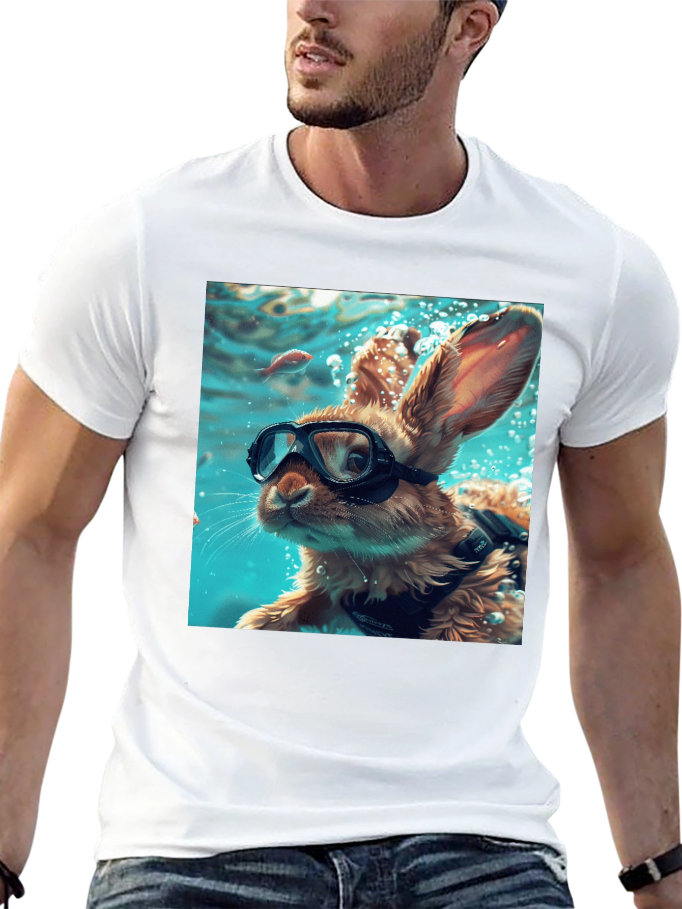 Diving Bunny Graphic Tee - Unique Black T-Shirt