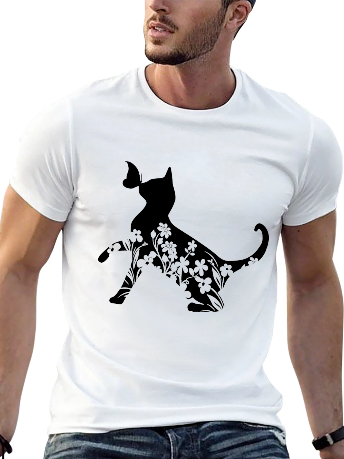 Cat & Butterfly Black Graphic Tee