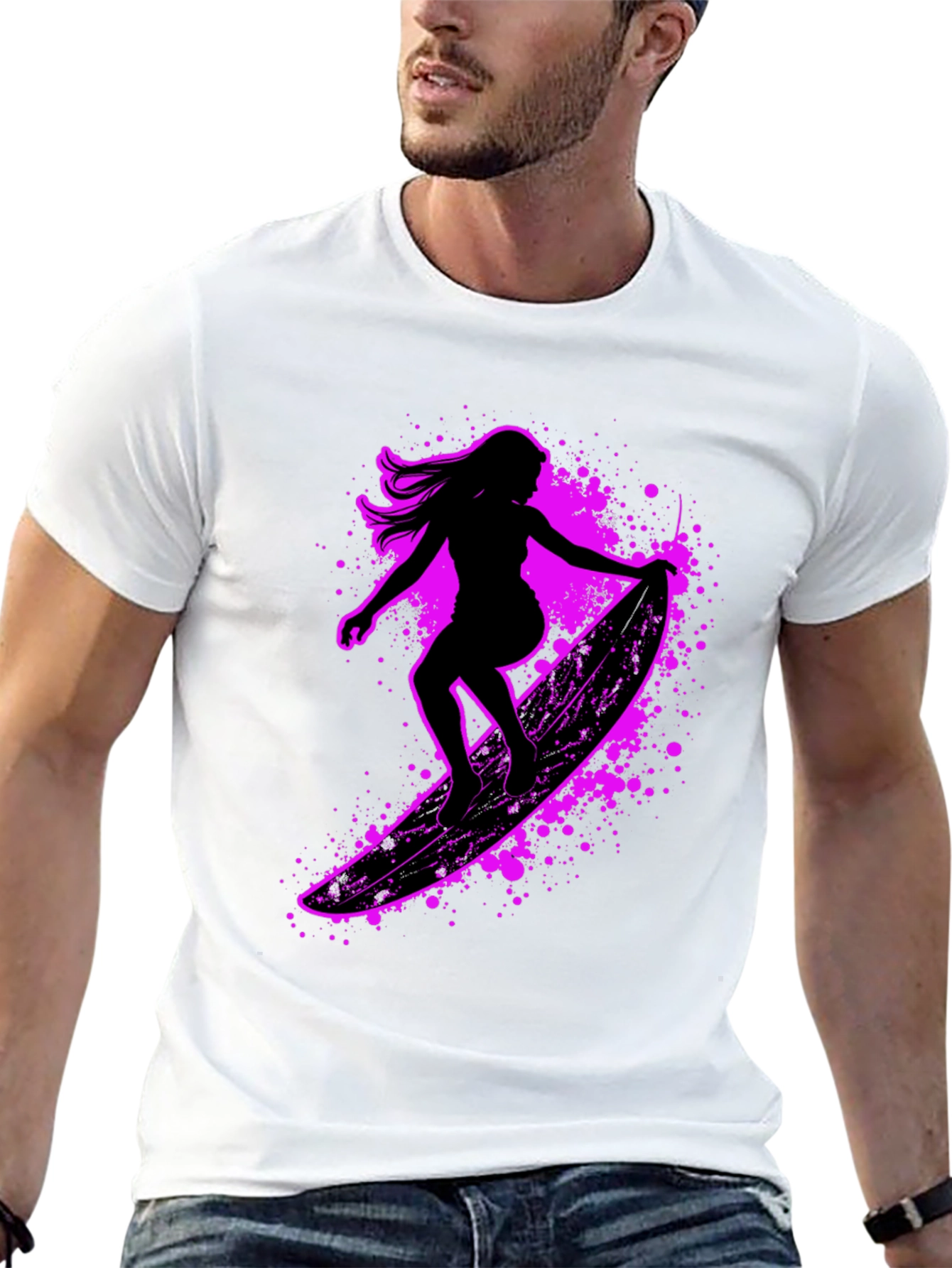 Surfer Girl Graphic Tee - Black Cotton Blend