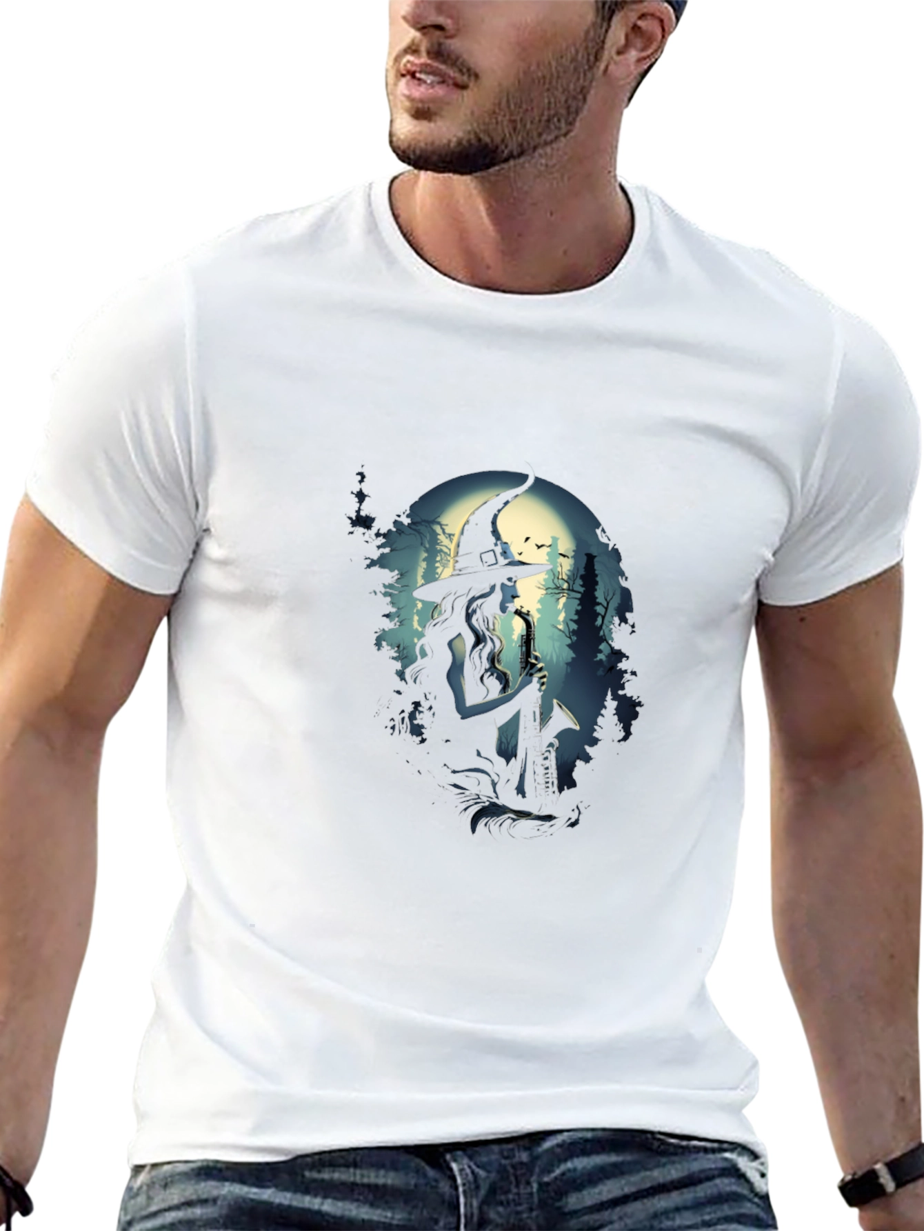 Saxophone Witch Graphic T-Shirt - Black
