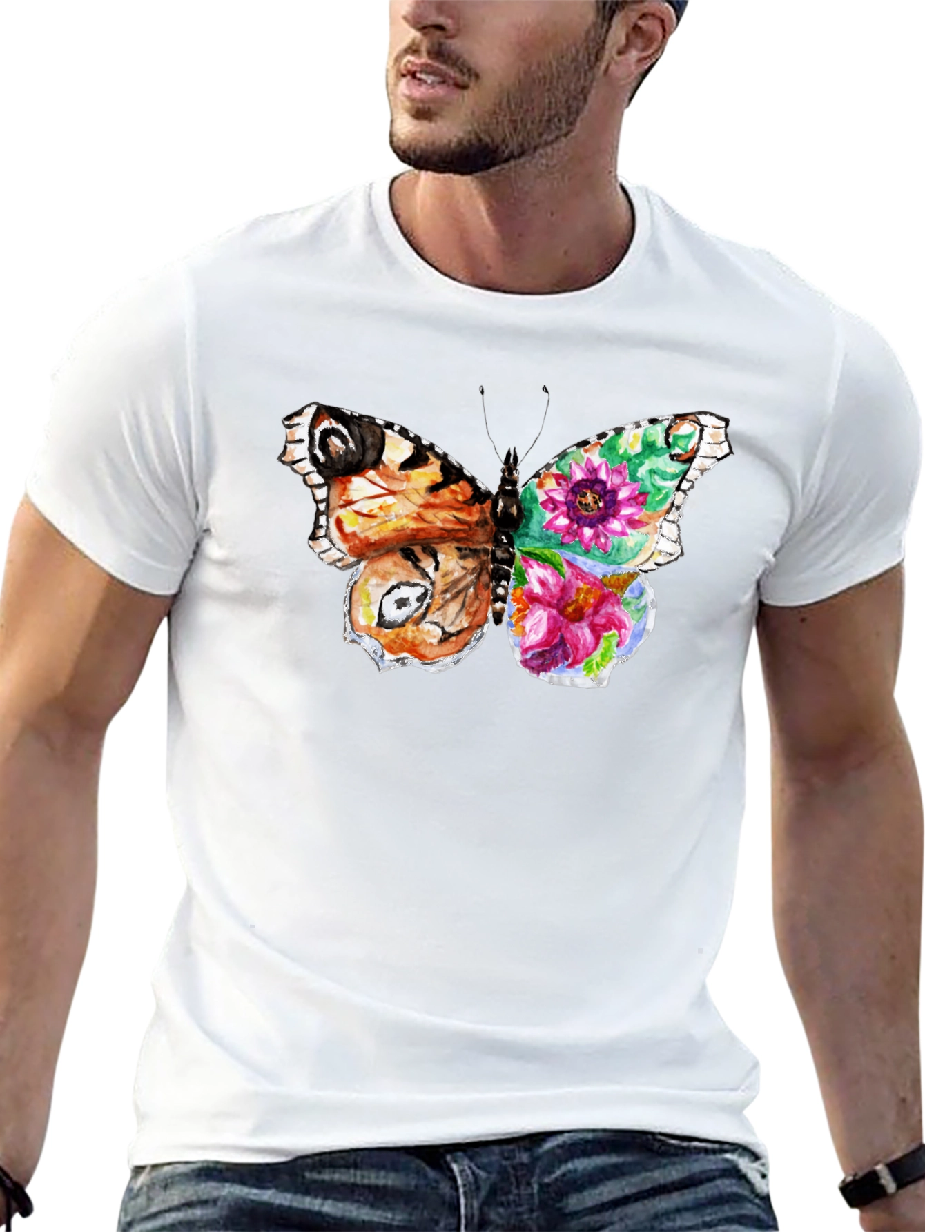 Butterfly Floral Print Mens T-Shirt