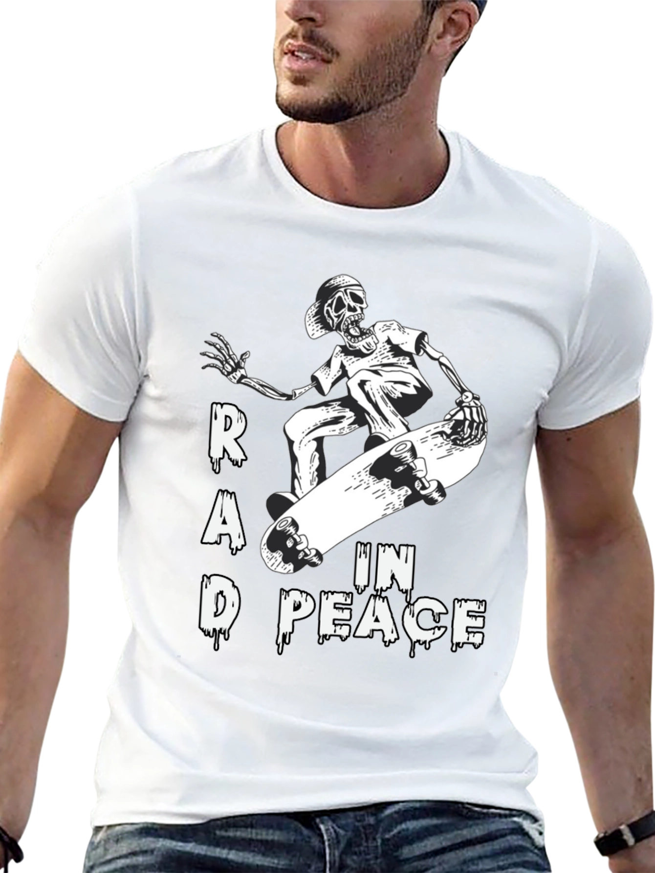 Rad in Peace Skeleton Skateboard Graphic T-Shirt