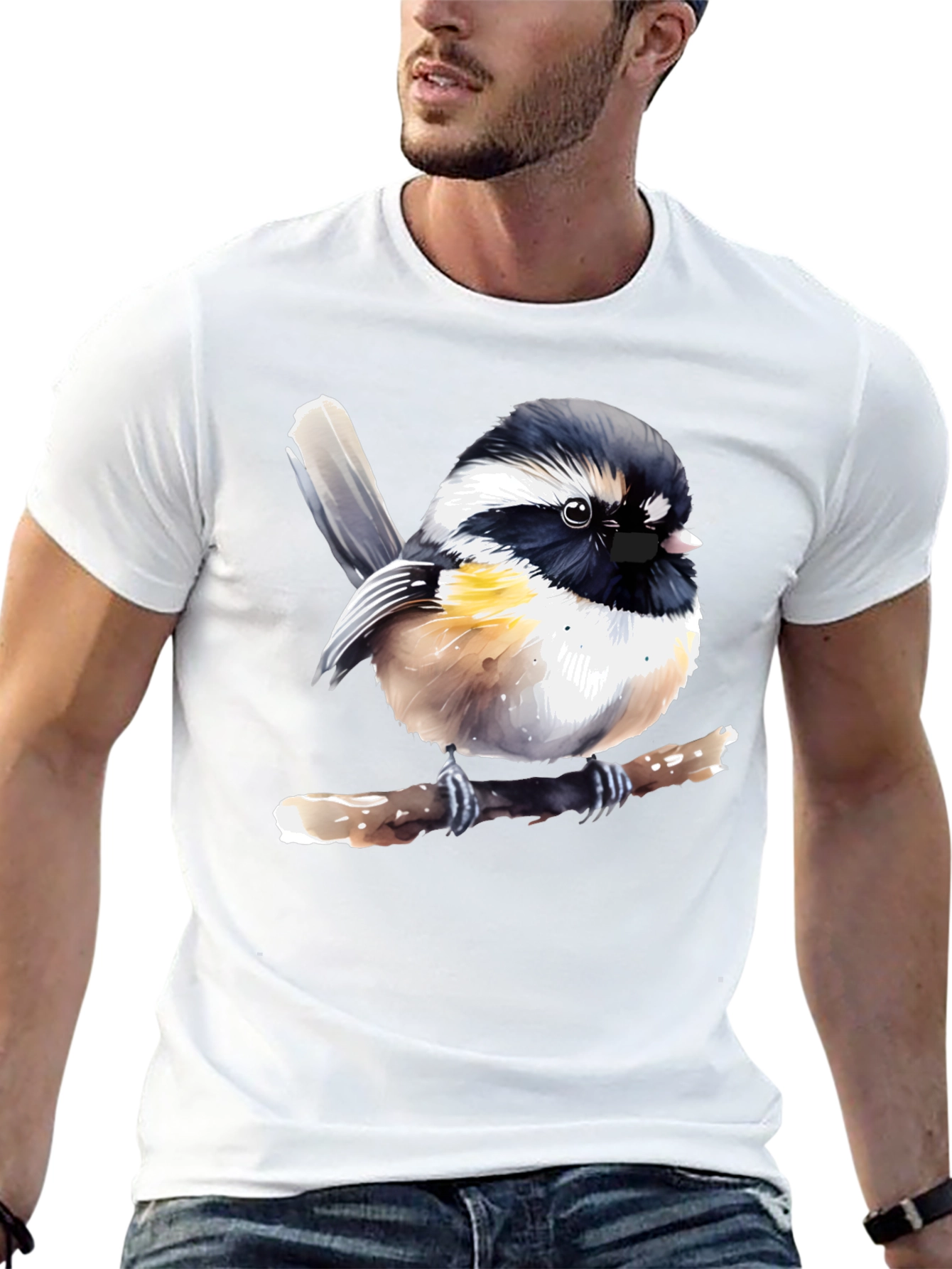 Chickadee Bird Graphic Black T-Shirt