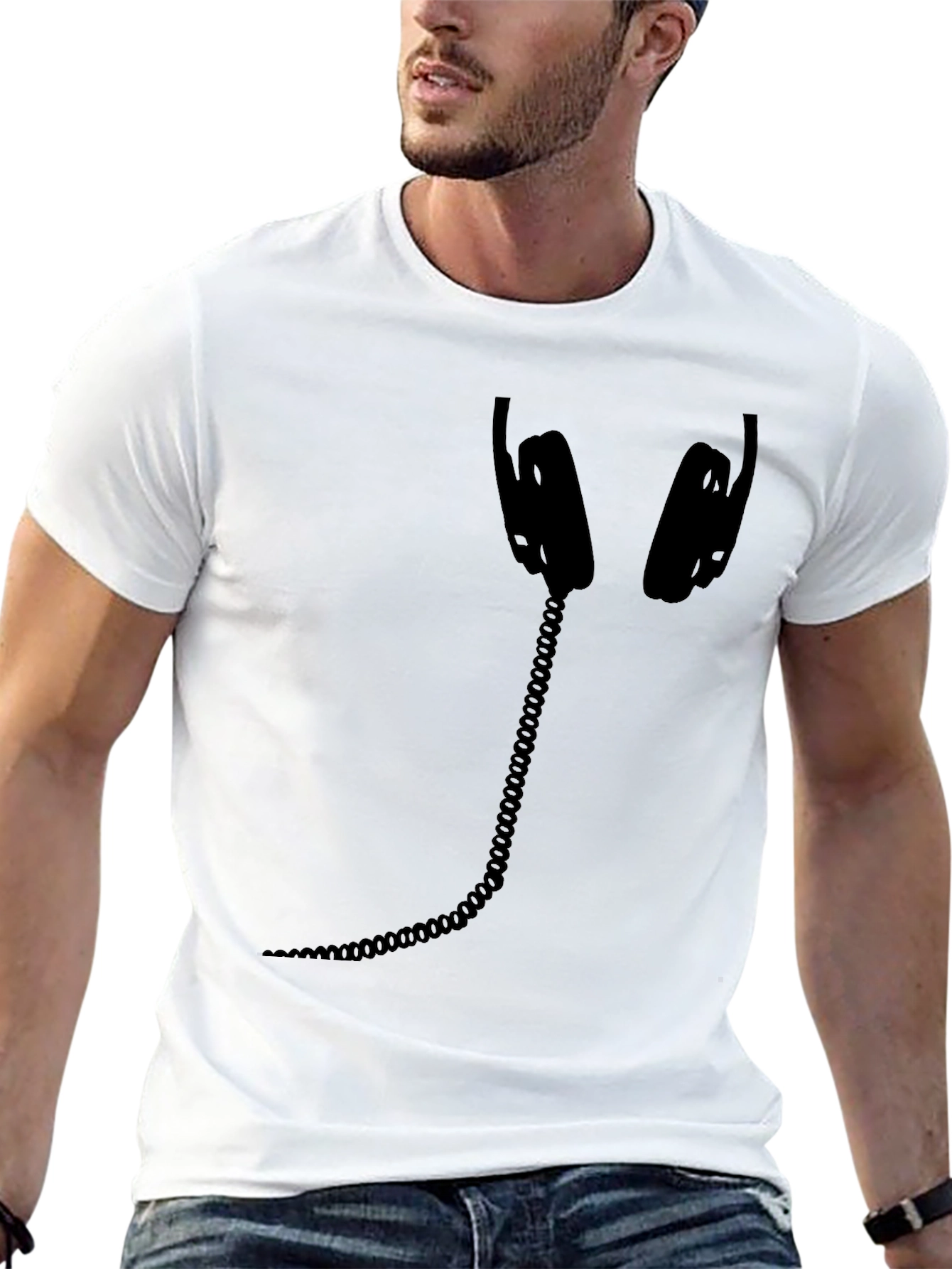 Headphone Graphic Tee - Black Cotton Casual Shirt