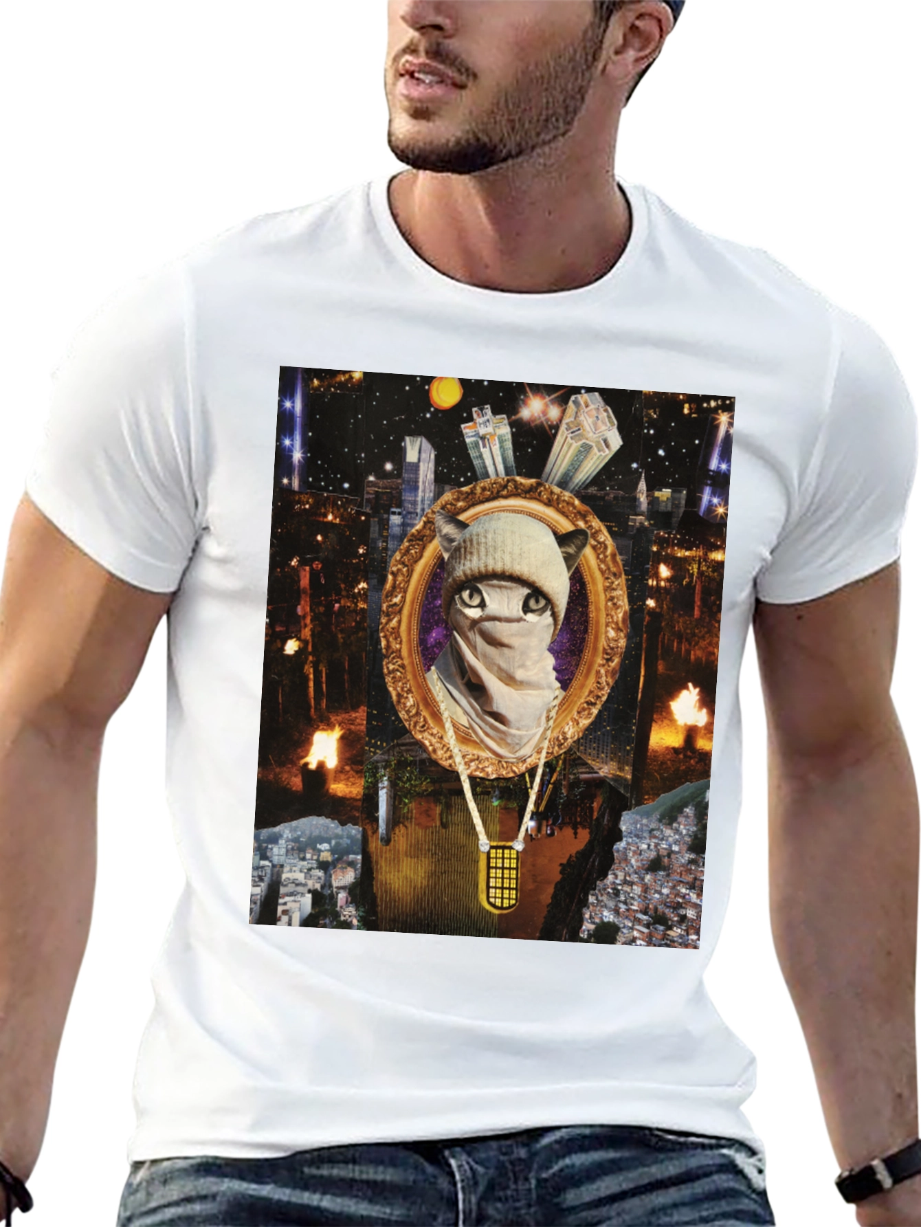 Gangster Cat Tee - Urban Style Mens T-shirt