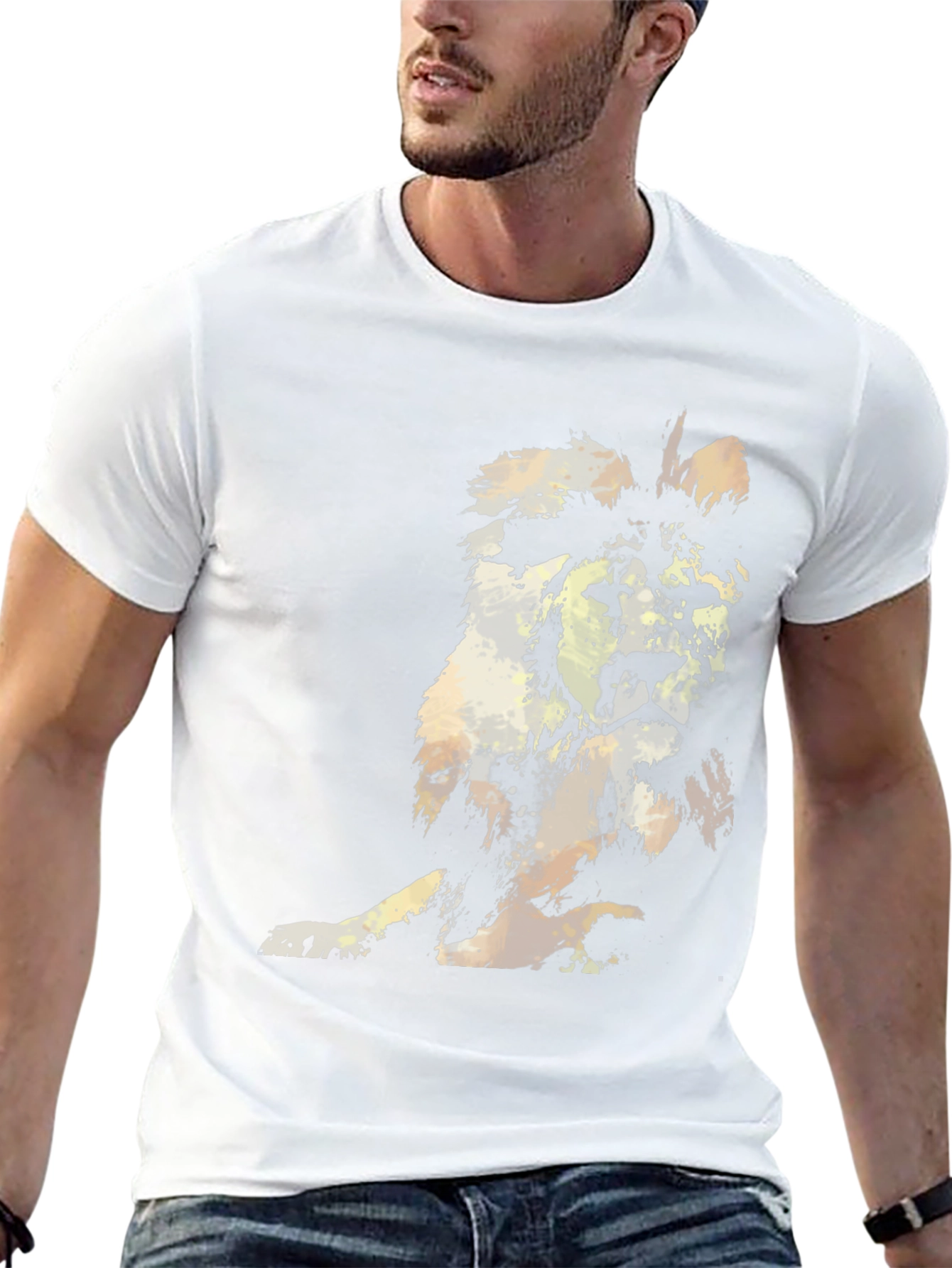Abstract Lion Graphic Mens Black T-Shirt