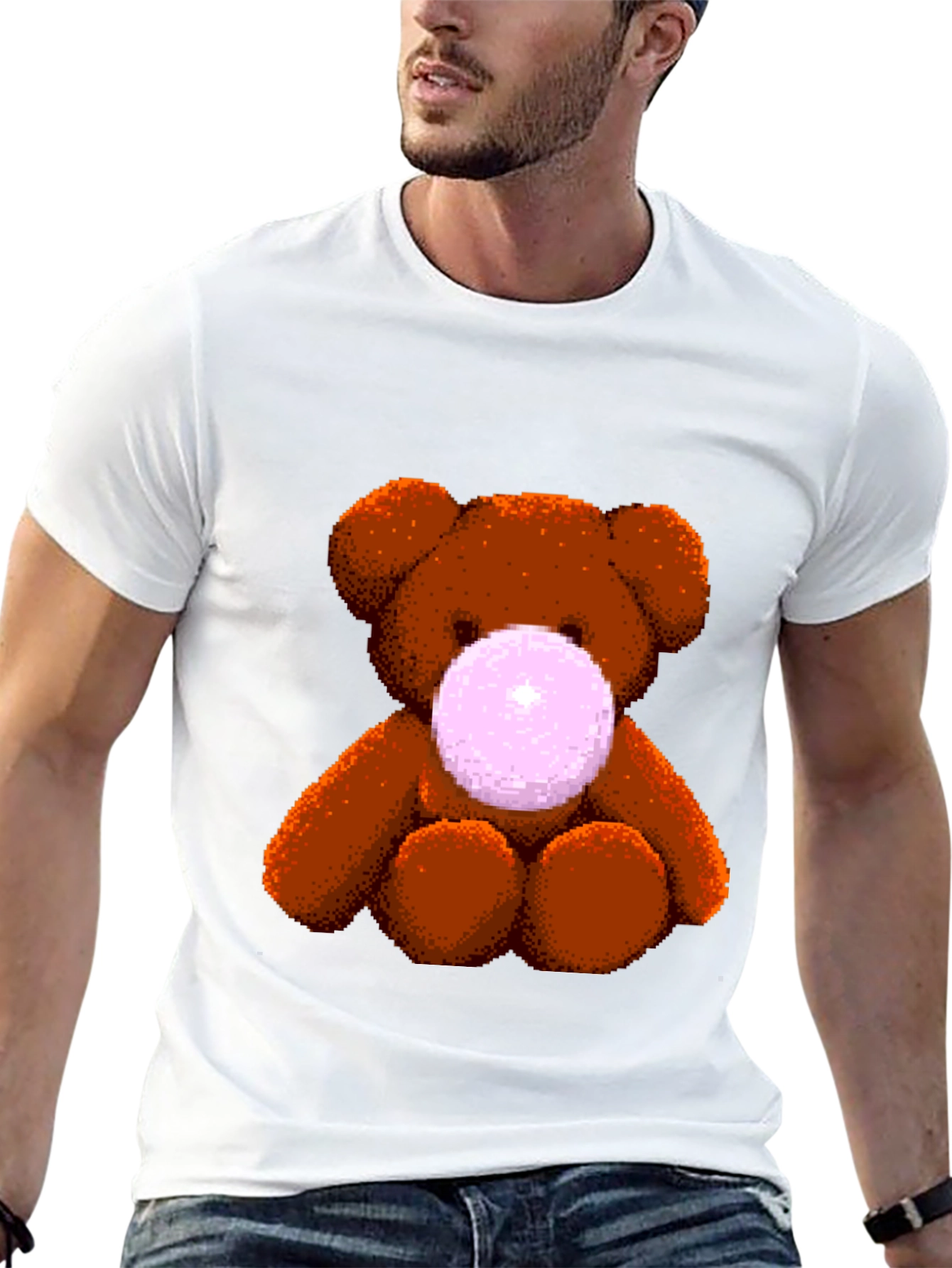 Teddy Bear Bubble Gum Graphic T-Shirt - Black