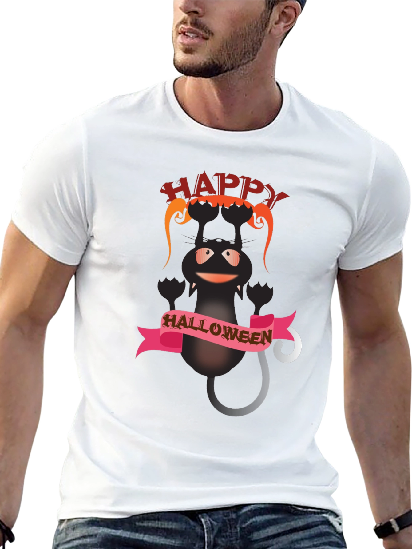 Happy Halloween Black Cat Graphic T-Shirt