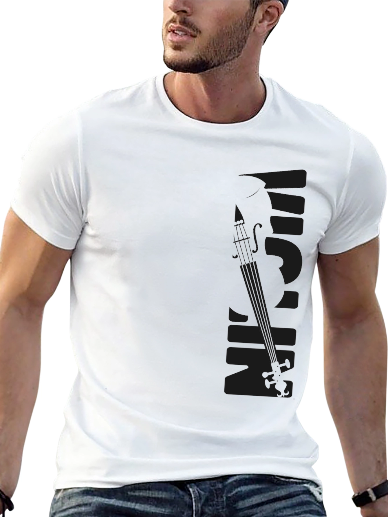 Mens Black Violin Graphic T-Shirt