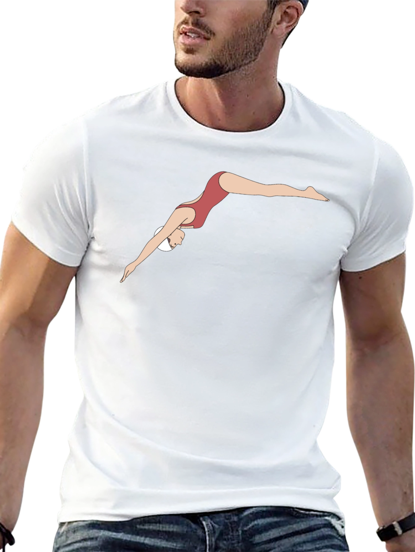Diving Woman Graphic Tee - Black Cotton T-Shirt