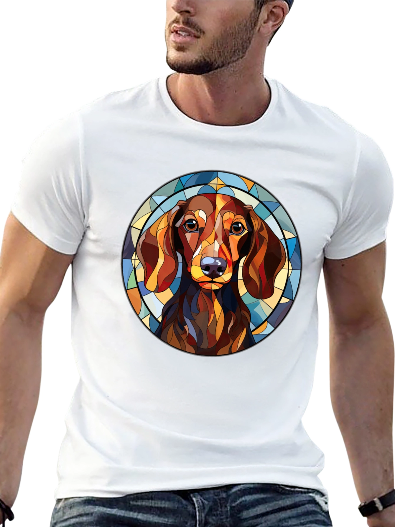 Dachshund Dog Stained Glass Style T-Shirt