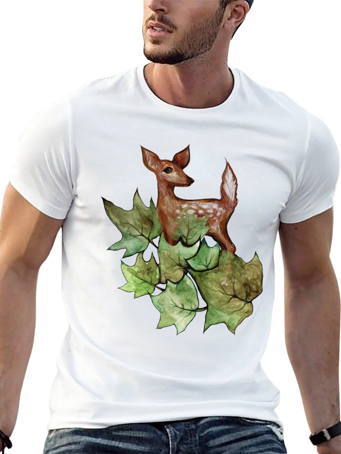 Deer in Leaves Graphic T-Shirt