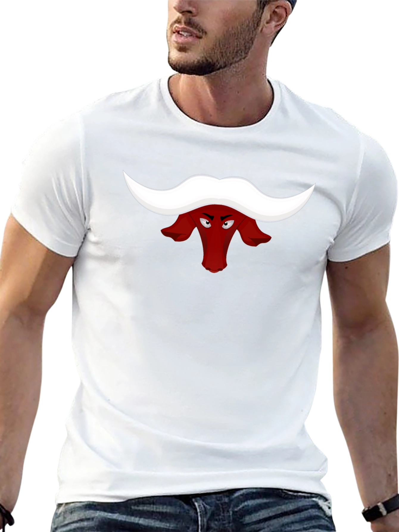 Red Bull Head Cartoon Black T-Shirt