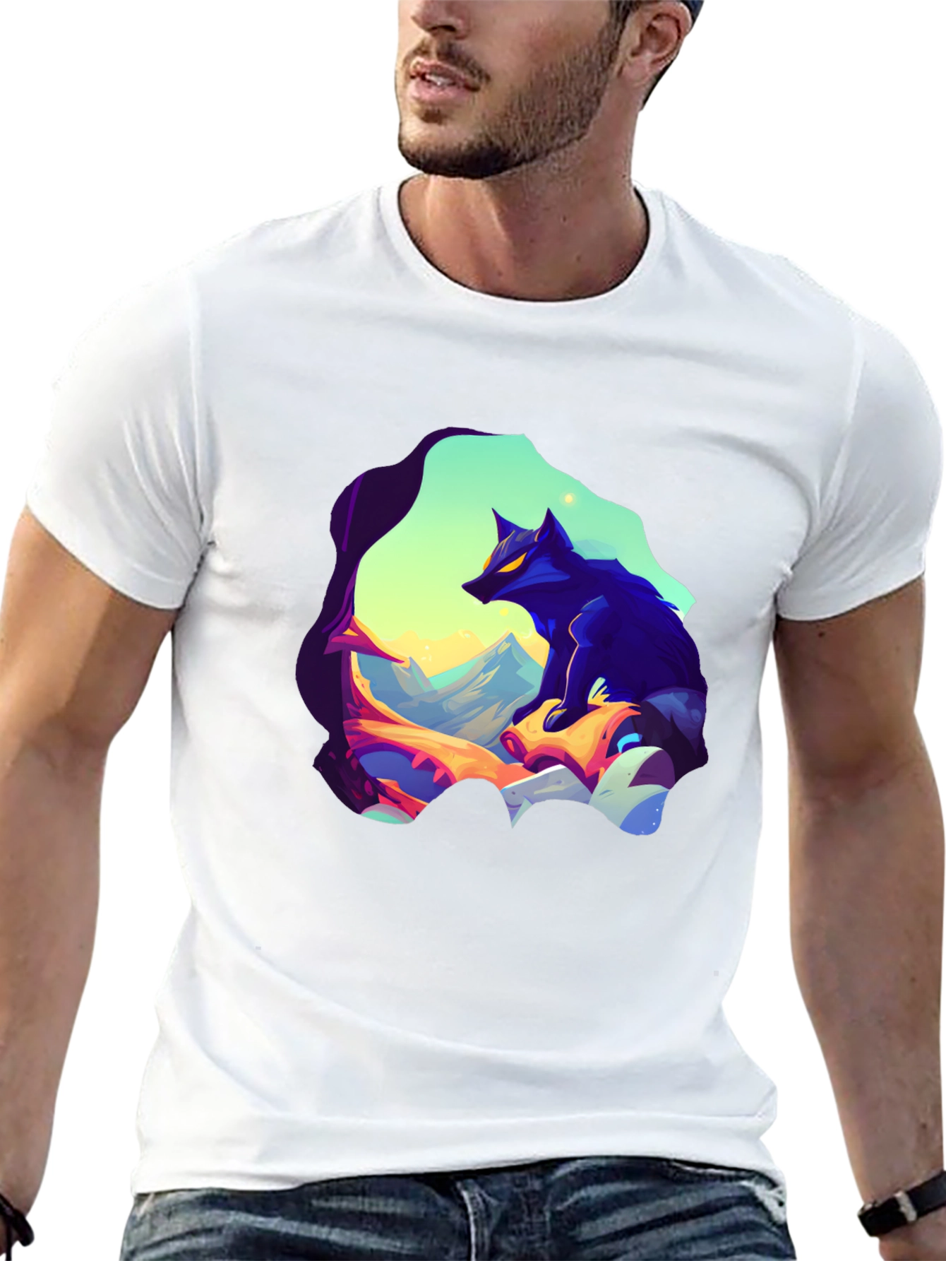 Wolf Graphic Tee - Stylish Mens Black T-Shirt