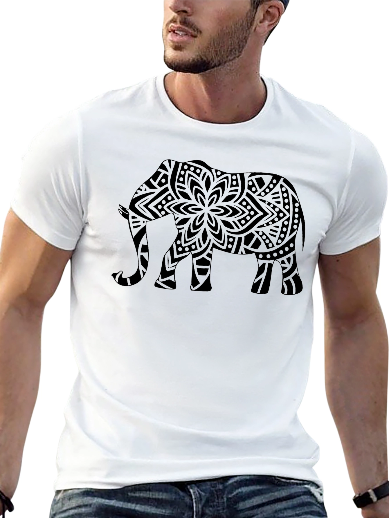 Elephant Mandala Graphic Black T-Shirt