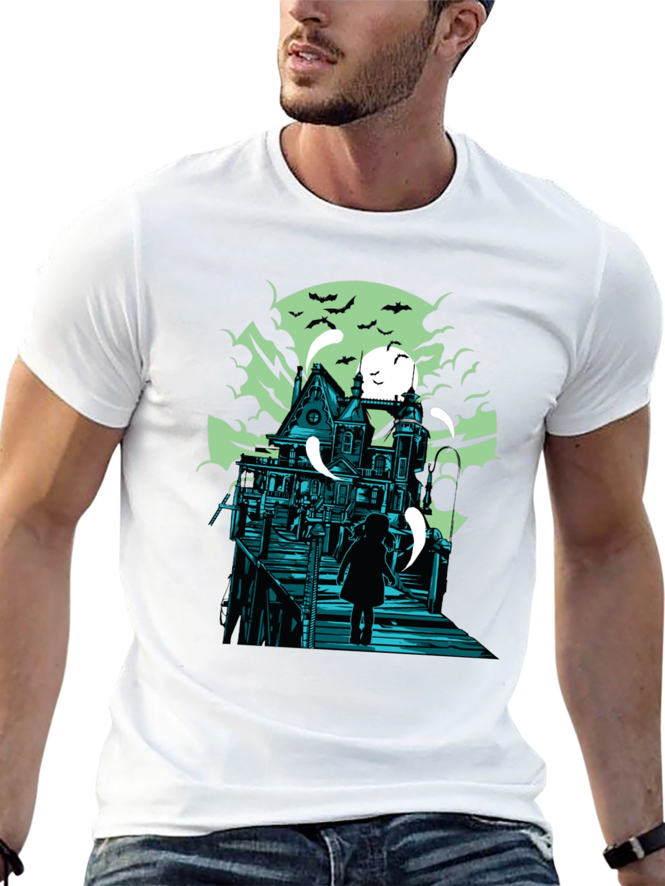 Haunted House Graphic Print T-Shirt