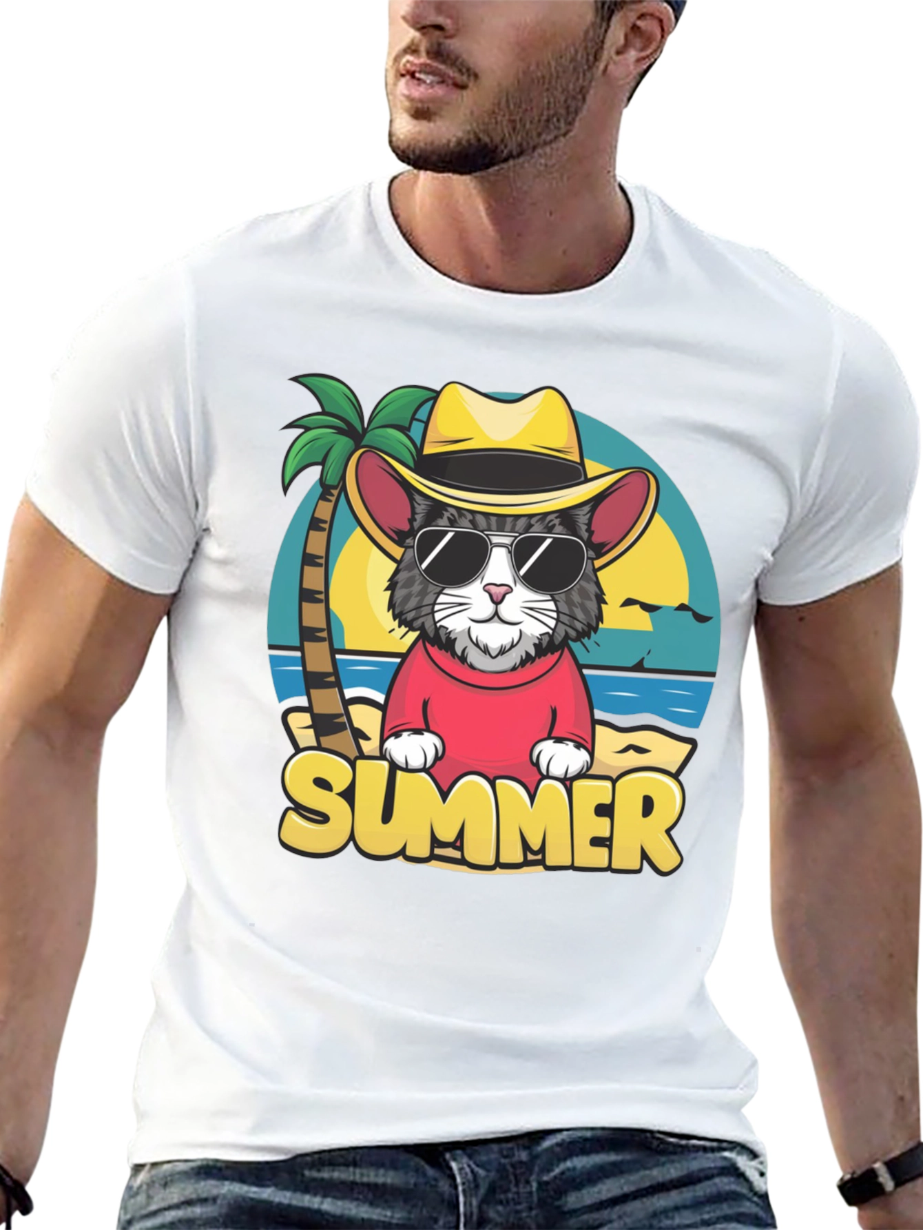 Summer Cat T-Shirt - Beach Vibes Graphic Tee