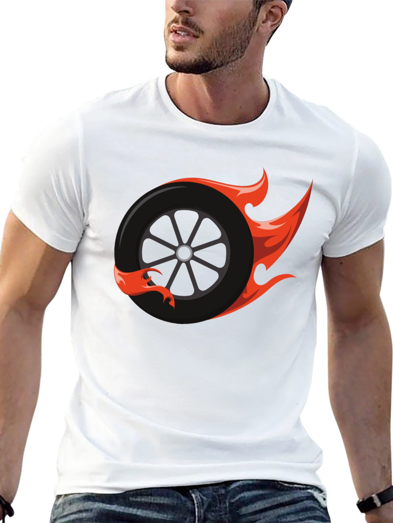 Flaming Wheel Graphic Tee - Cool Car Enthusiast Design