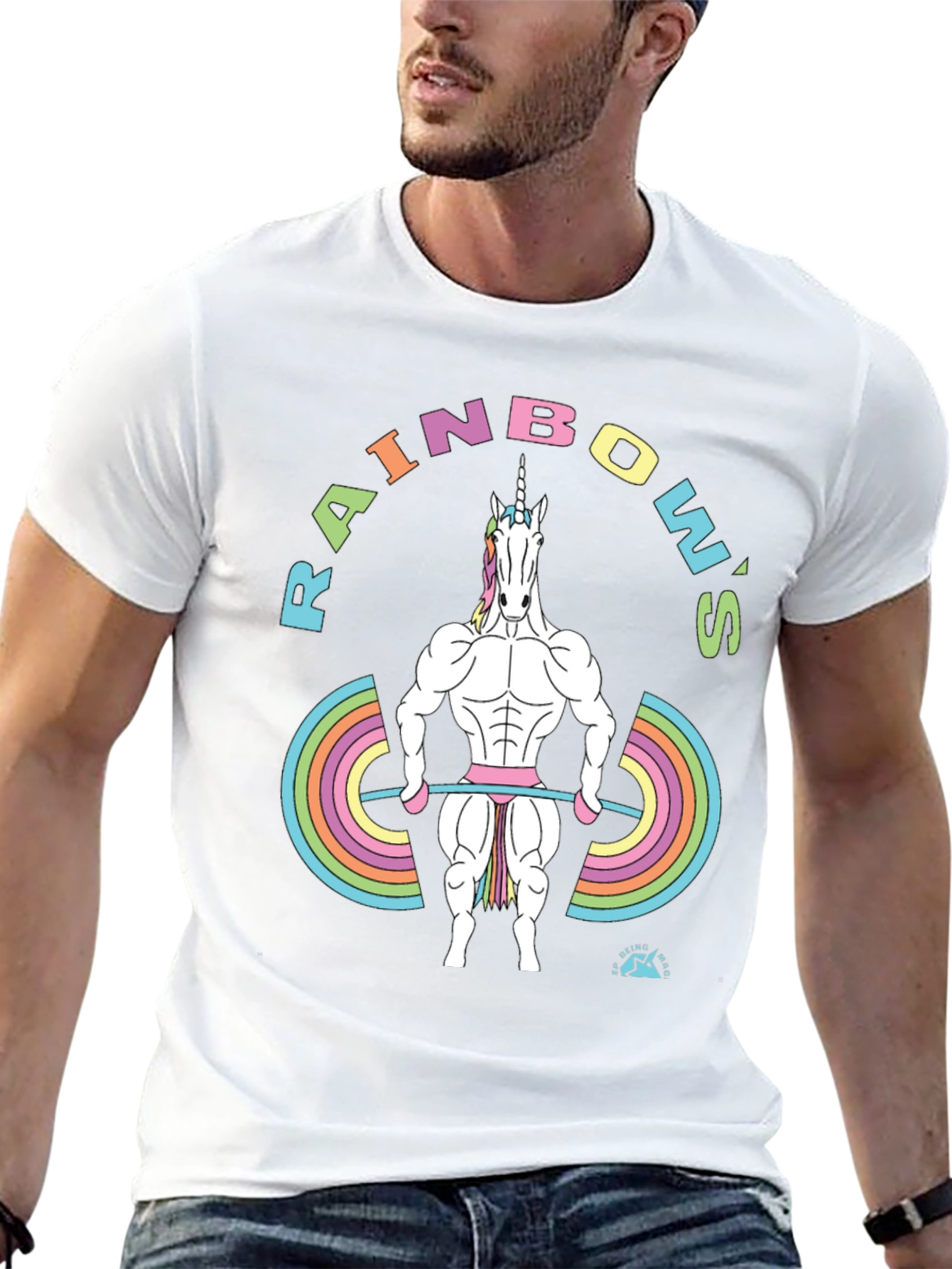 Rainbow Unicorn Weightlifter Black T-Shirt