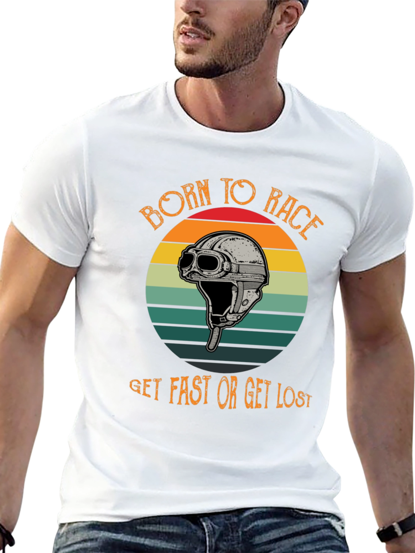 Born to Race T-Shirt - Retro Helmet Design