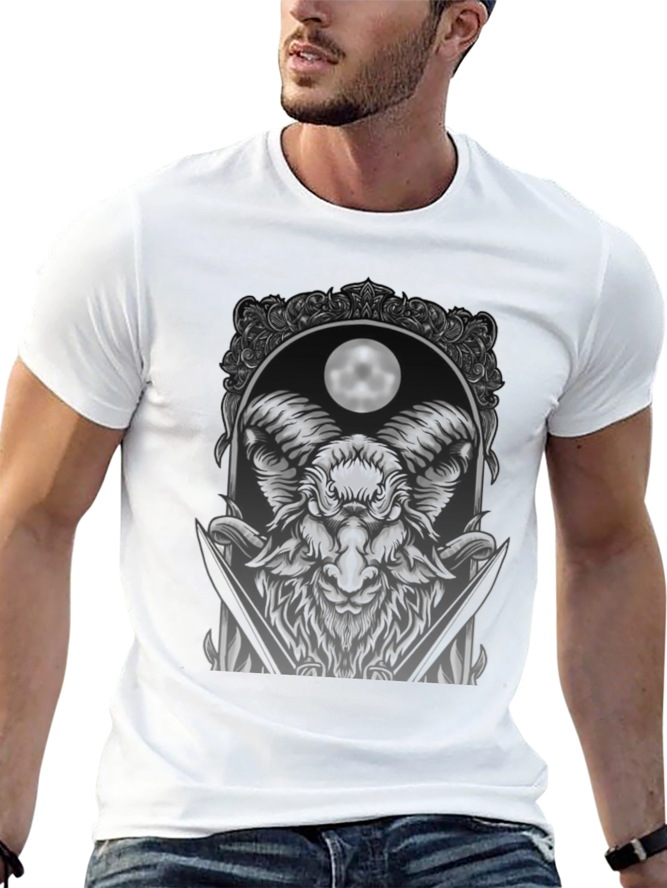 Ram Moon Graphic Tee - Unique Dark Style