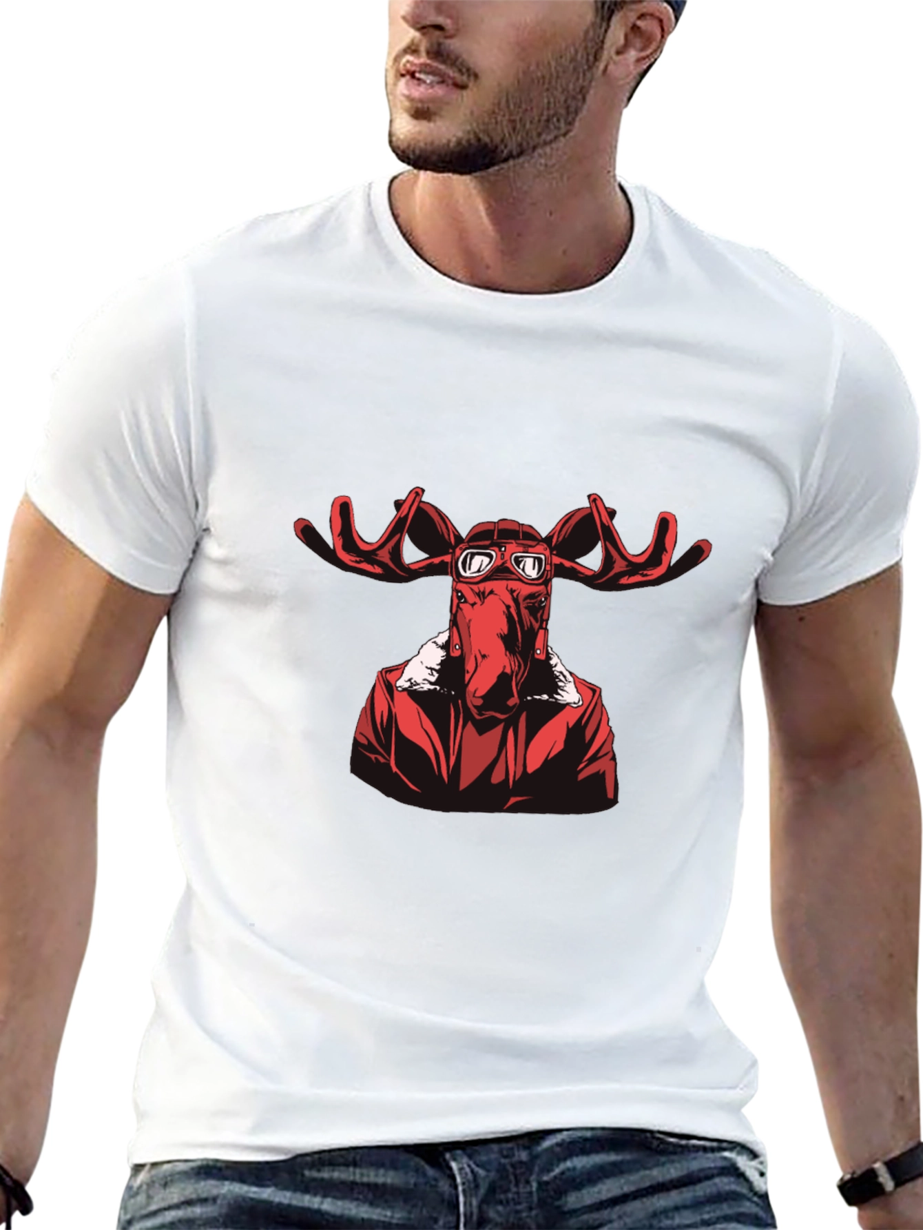 Moose Pilot Graphic T-Shirt - Black Cotton Tee