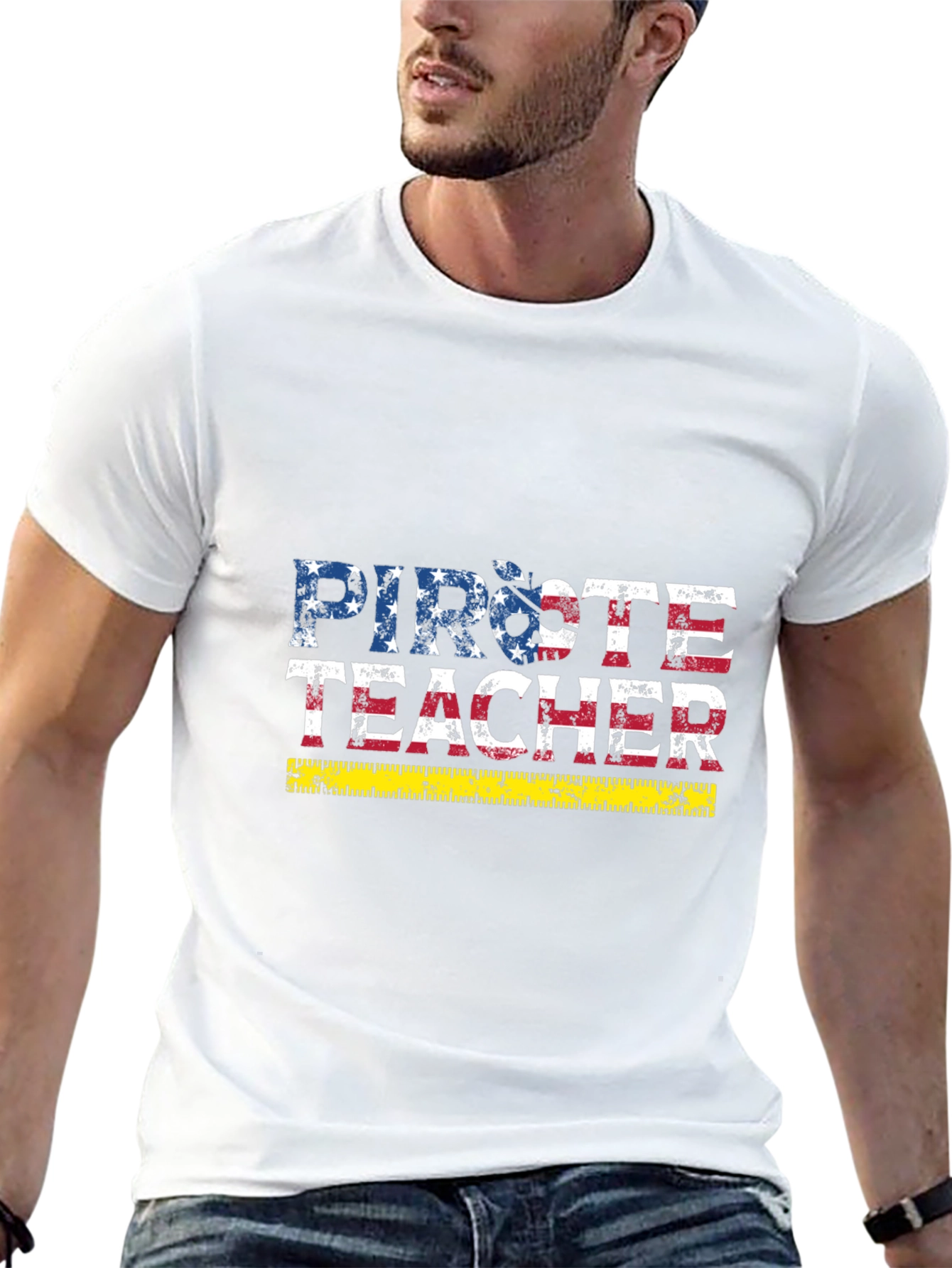 Pirate Teacher Graphic T-Shirt - USA Flag Style