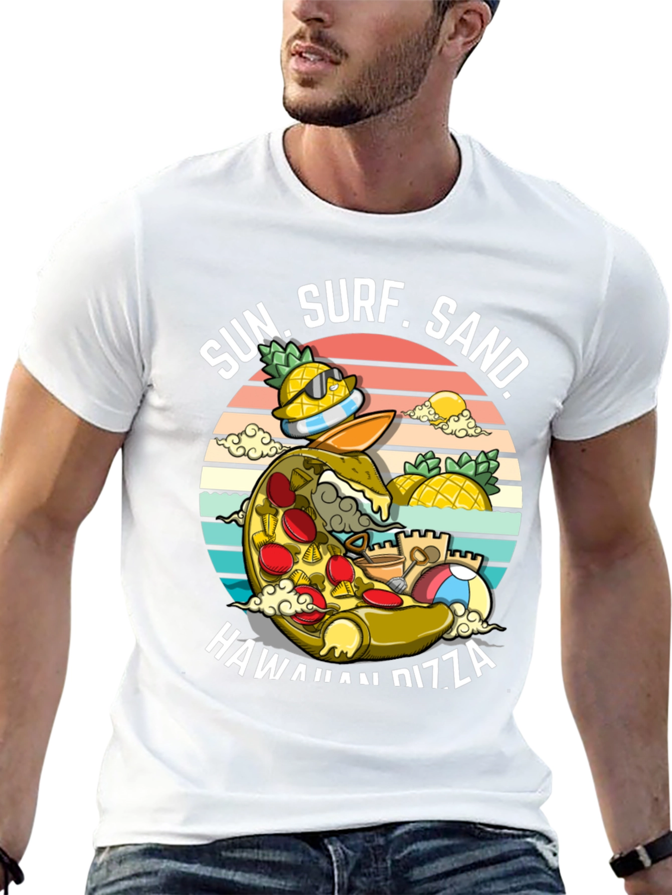Hawaiian Pizza T-Shirt - Sun Surf Sand Design