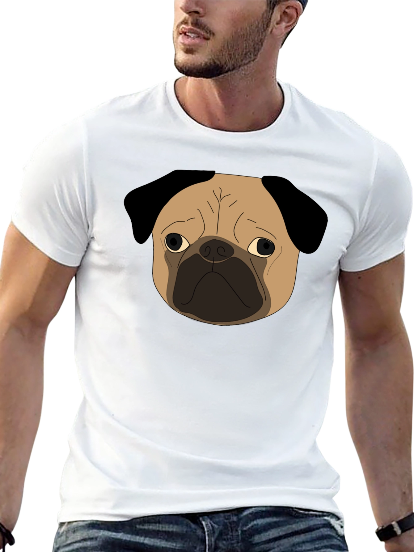 Pug Dog Face Graphic Black T-Shirt