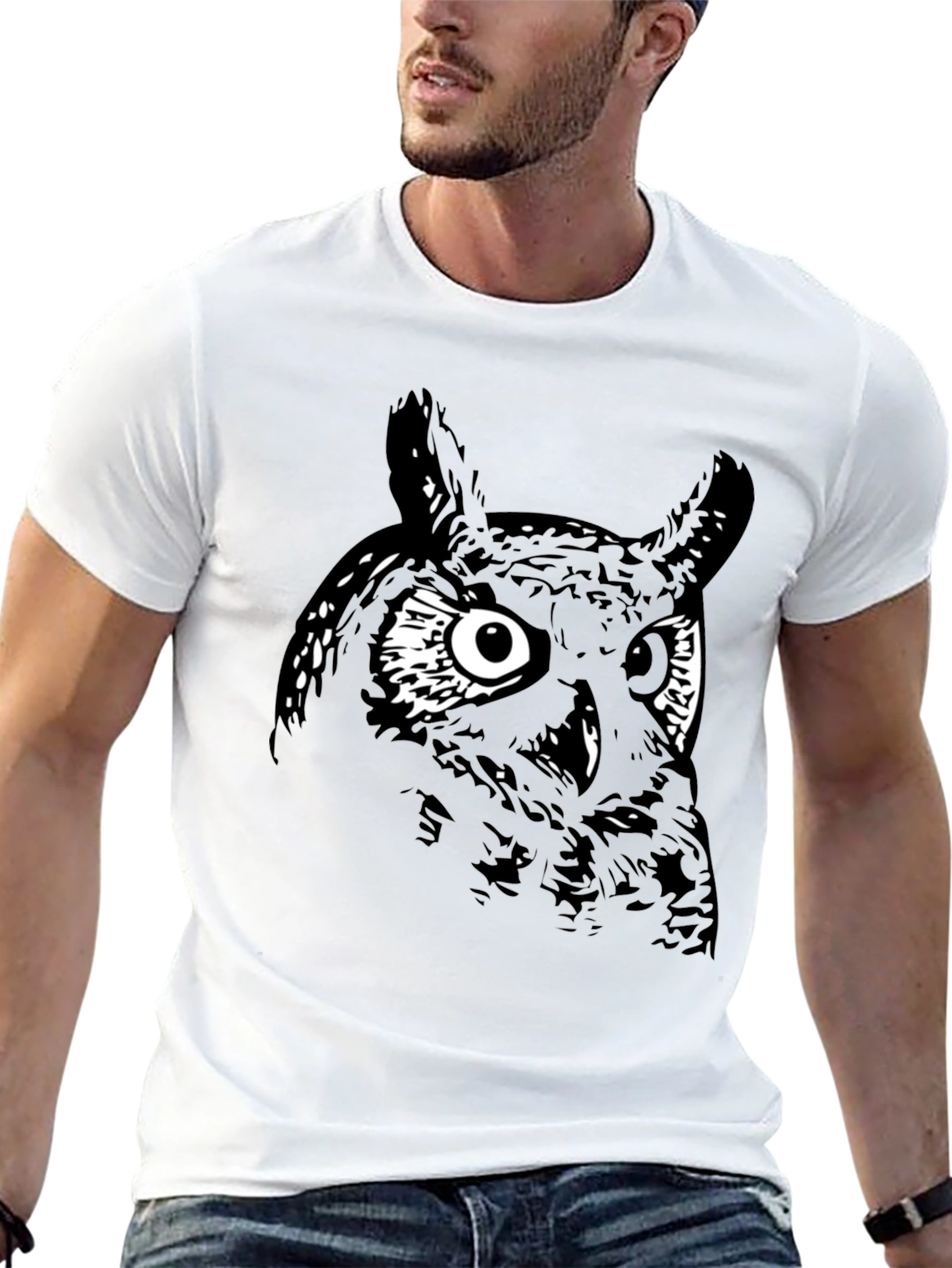 Mens Black Owl Graphic Tee