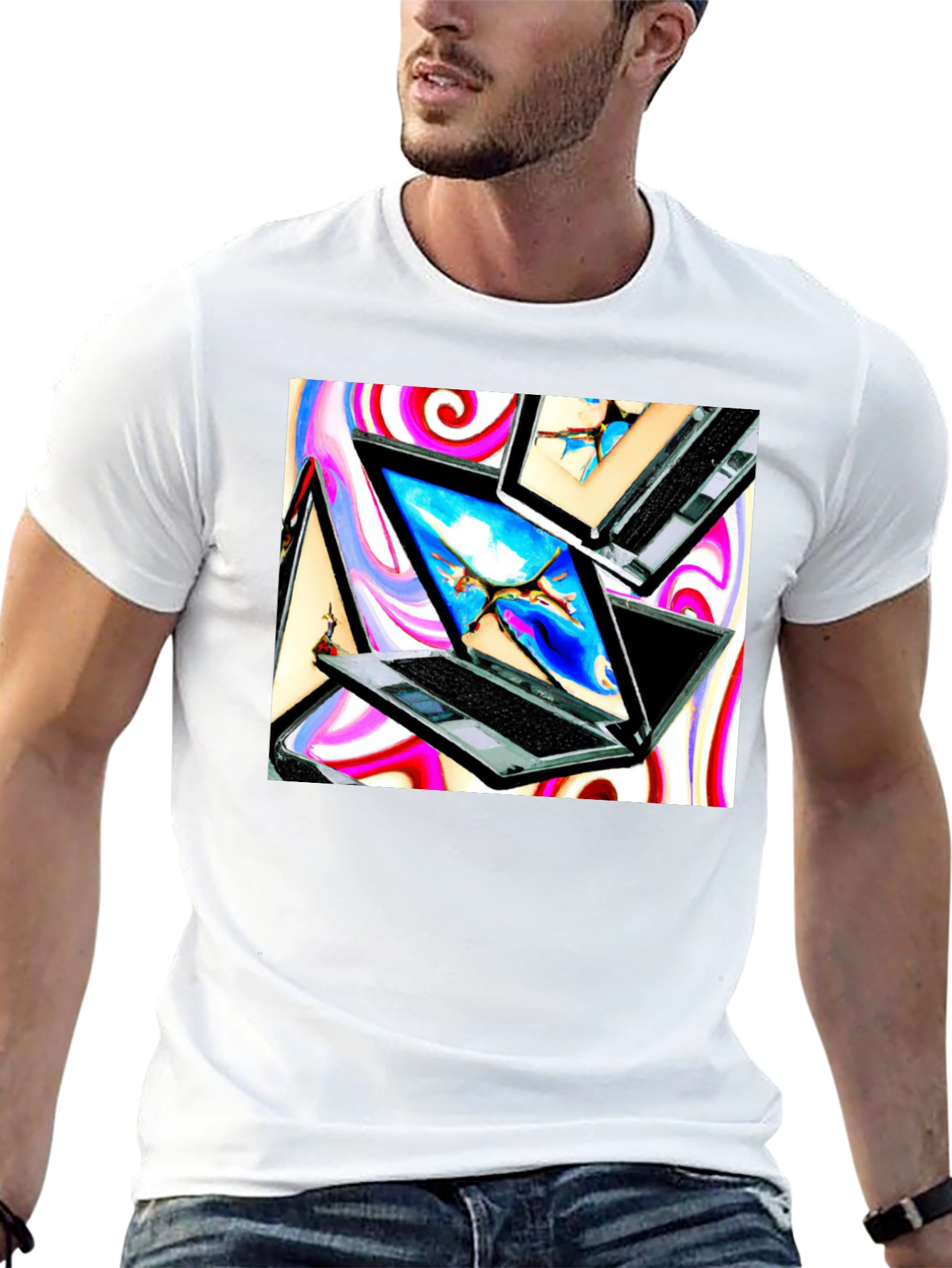 Laptop Swirl Graphic Tee - Bold & Stylish
