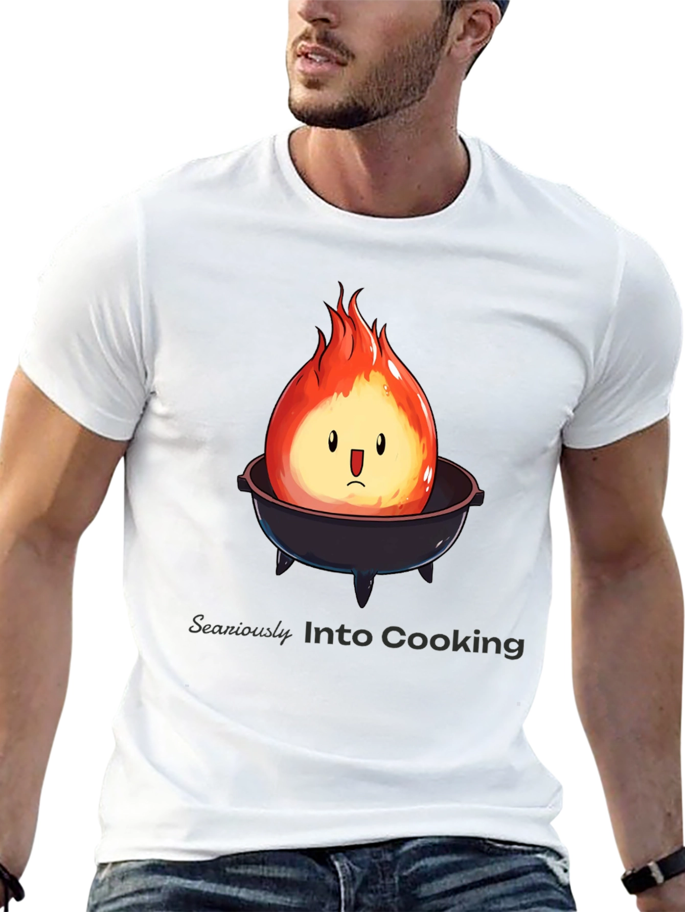 Humorous Fire Character BBQ Grill Black T-Shirt