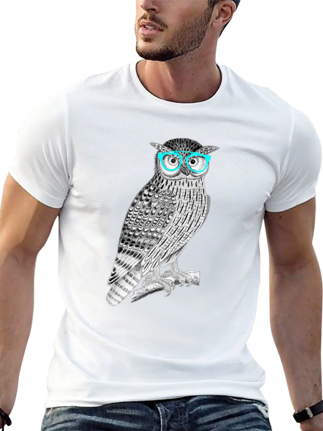 Owl with Glasses Graphic Tee - Mens Black T-Shirt