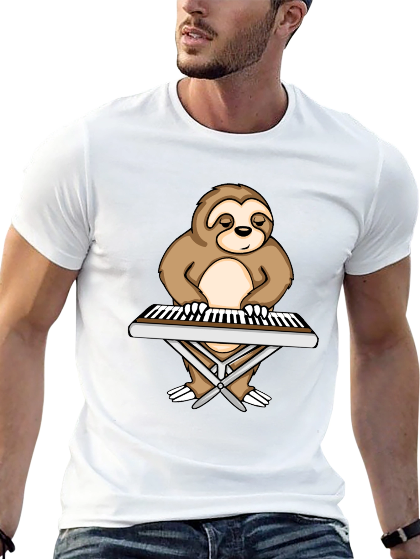 Sloth Pianist Graphic Tee - Black Unisex T-Shirt