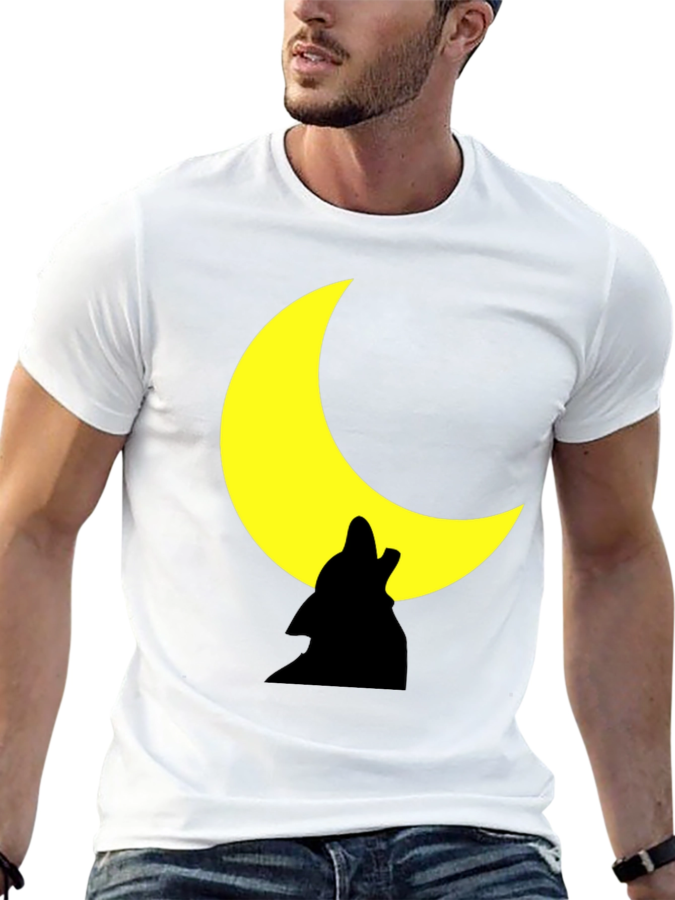 Wolf Howling Moon Graphic Black Tee Shirt